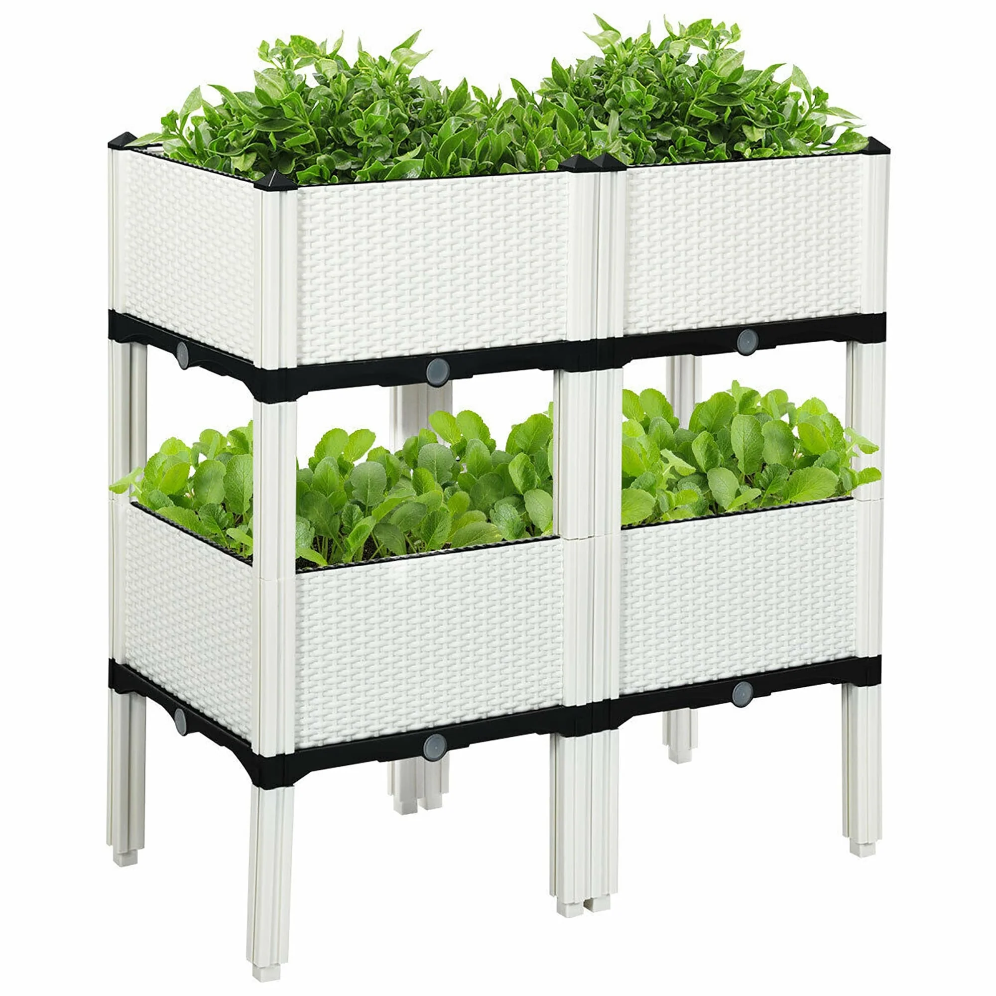 Set of 4 Raised Garden Bed Kits Plastic Elevated Garden Bed Brown + Black