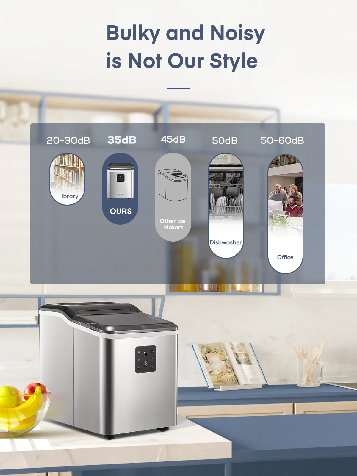 Ice Maker Countertop 2 Sizes, 28lbs in 24h, 9 Bullet Ice in 6M, Selfclean, Stainless Steel - Image 2