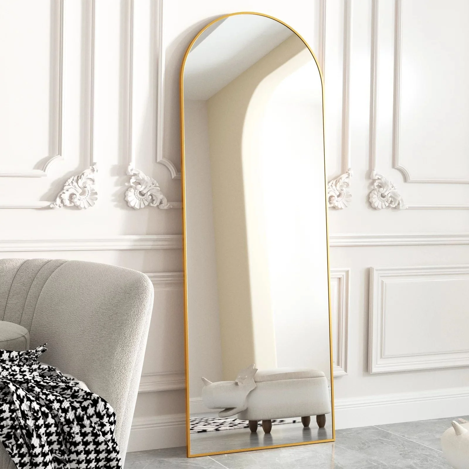 Arched Full Length Floor Mirror 64"x21 1" Full Body Standing Mirror,Gold