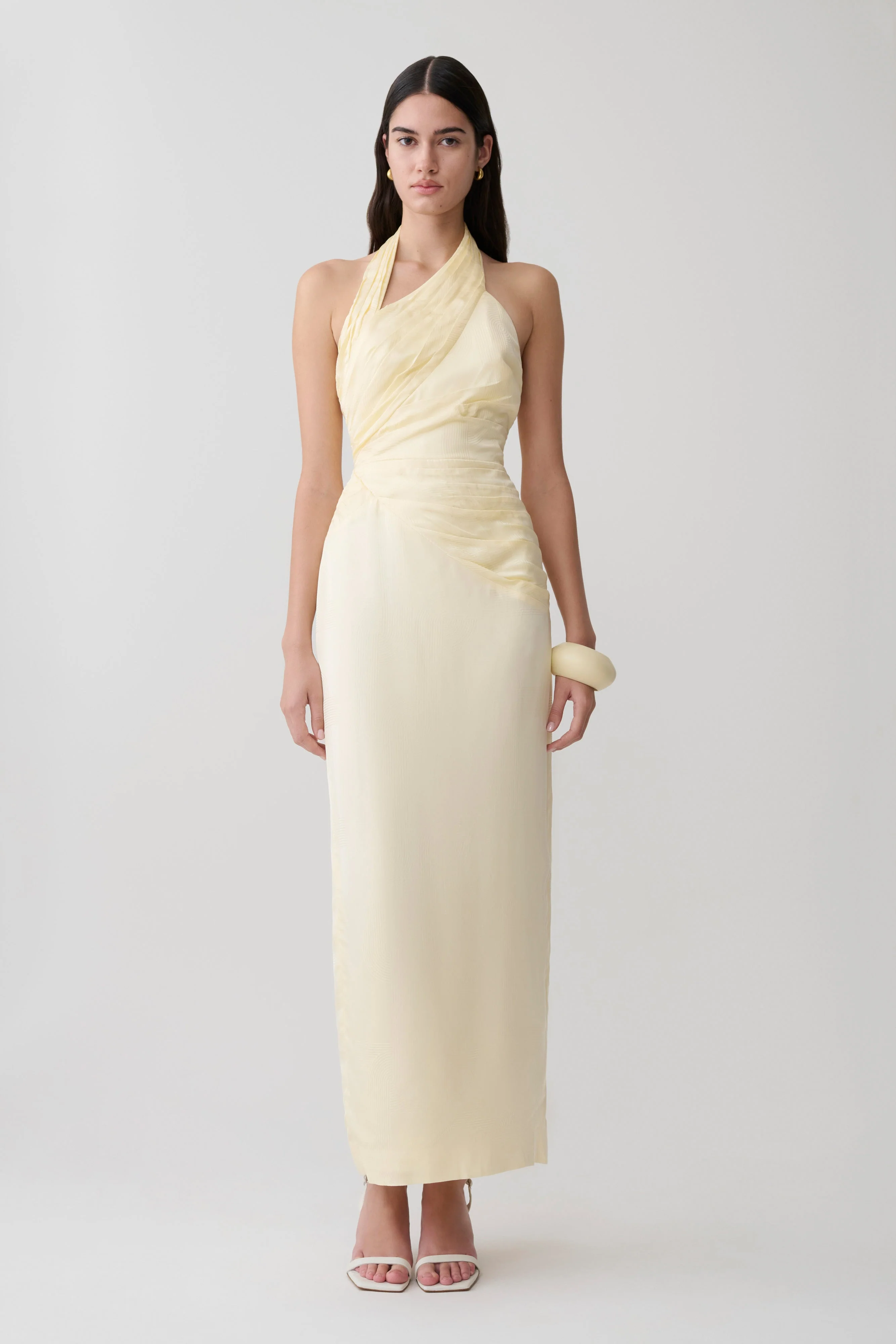 Chiara Halter Satin Maxi Dress - Buttermilk