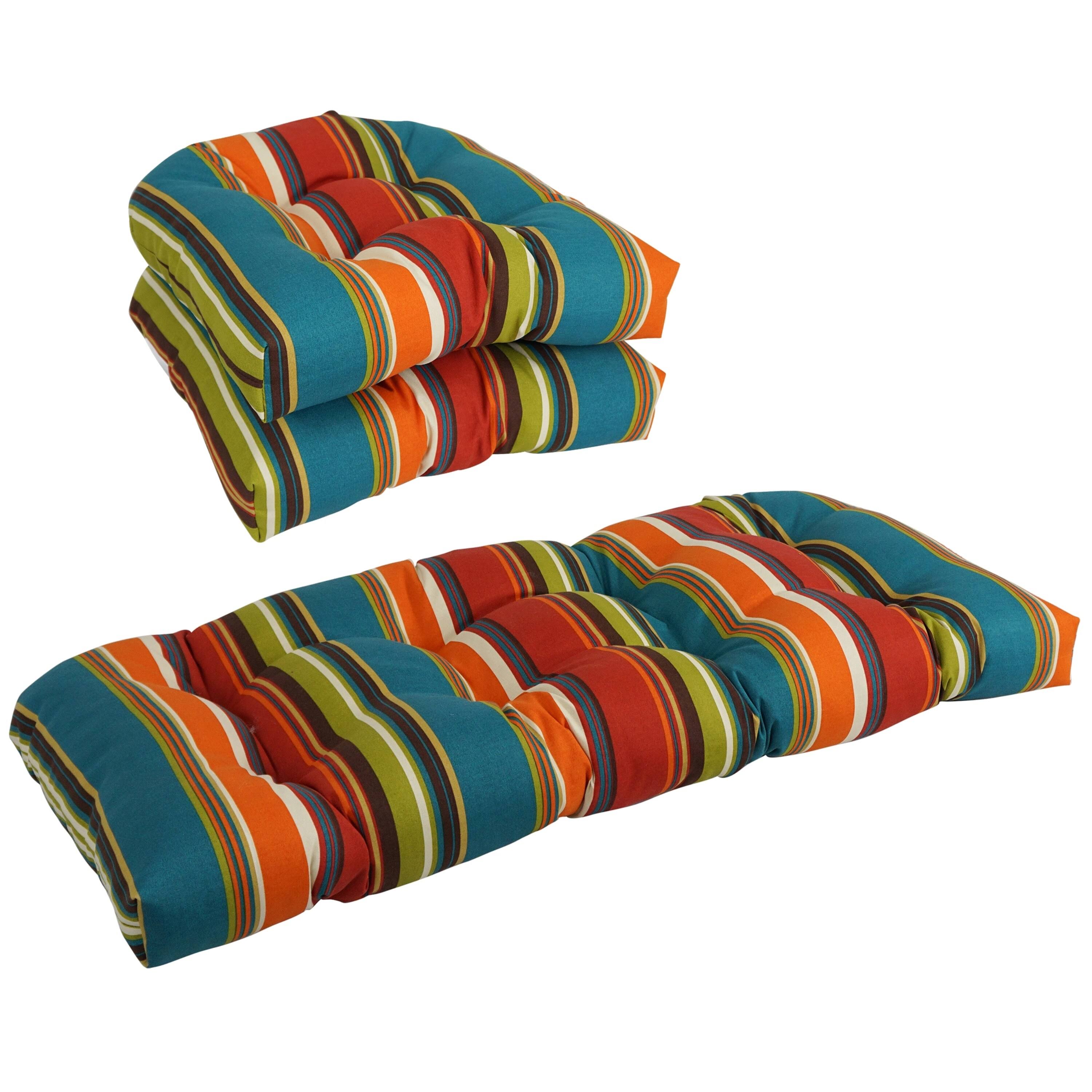 Blazing Needles U-Shaped Tufted Outdoor Settee Cushions (Set of 3)