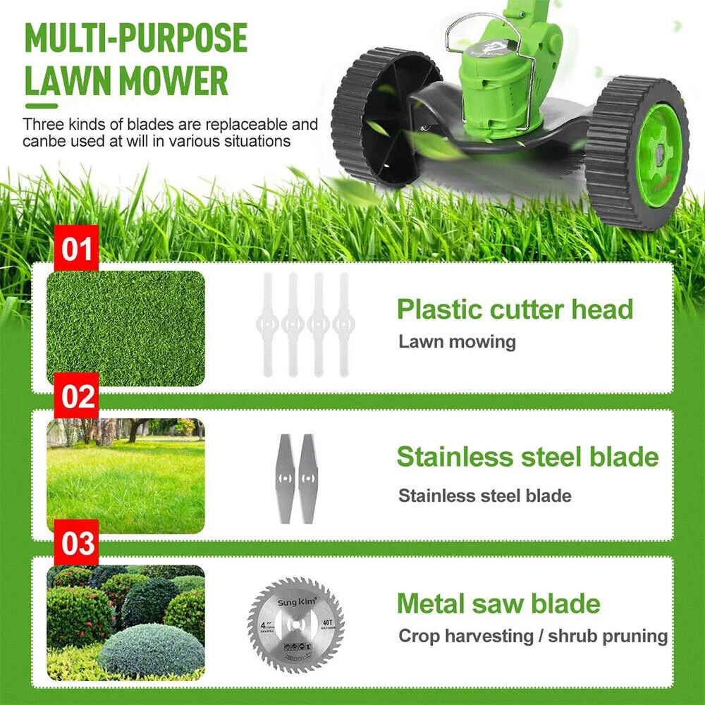 YouLoveIt Electric Weed Eater Lawn Edger Grass String Trimmer Cutter Grass Trimmer Edger Lawn Tool Electric Weed Eater Battery Powered for Garden Yard