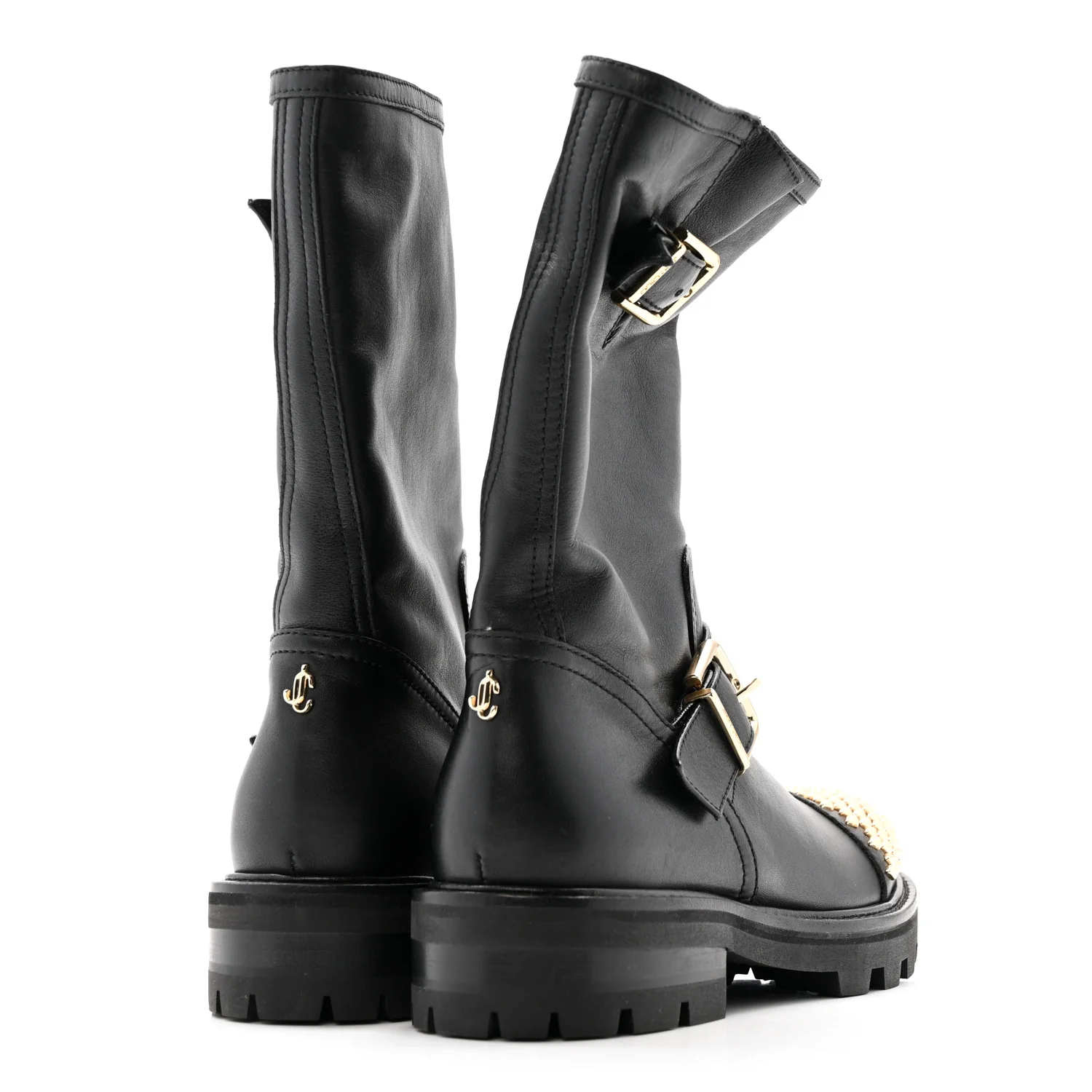 Calfskin Studded Biker II Boots 36.5 Black
