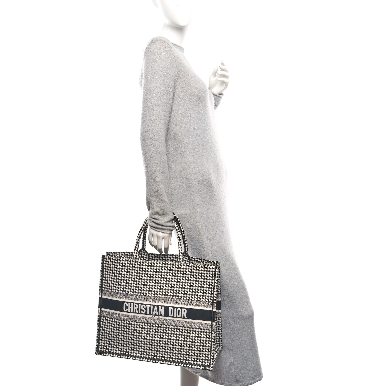 Canvas Houndstooth Embroidered Book Tote Black White
