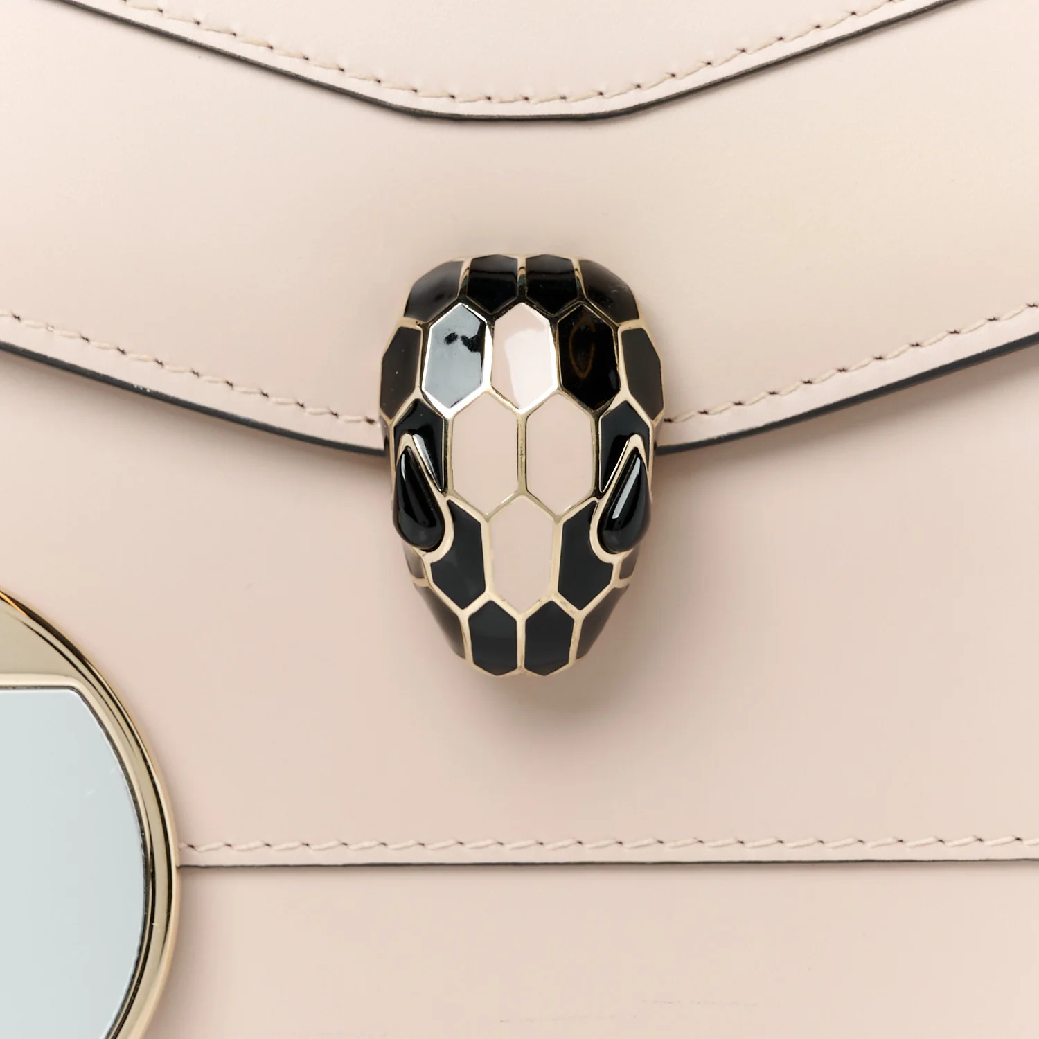 Calfskin Serpenti Forever Top Handle Beige Green