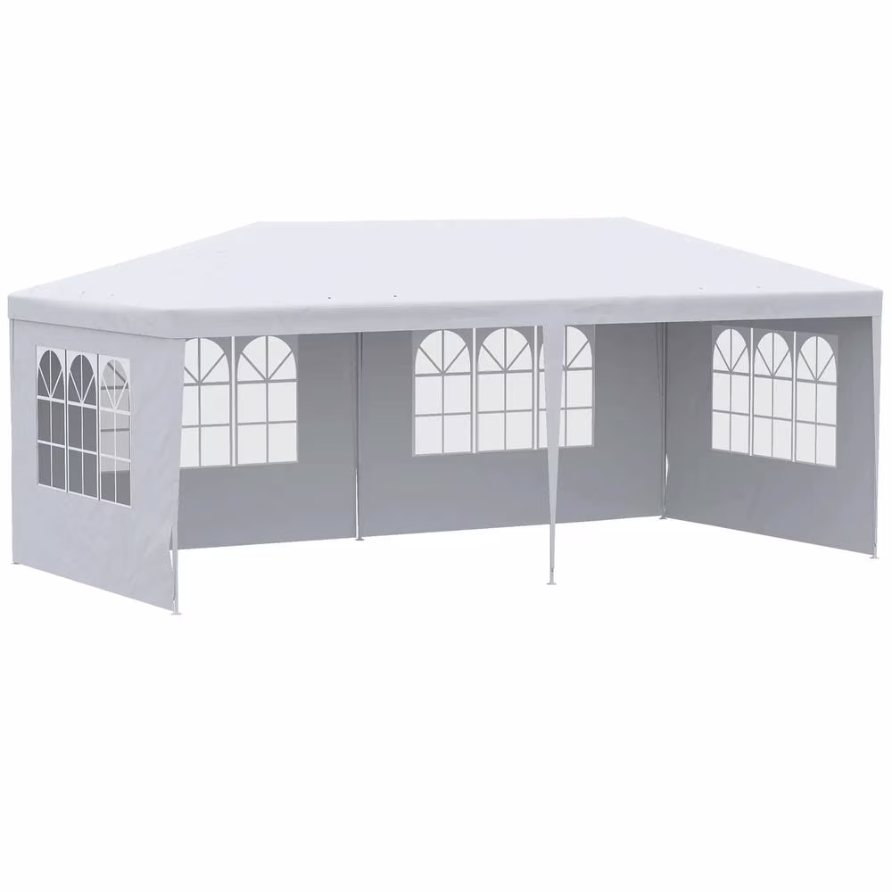 GVN Backyard Garden Canopy, Camping Canopy Screen Tent,Large 20' x 10' Gazebo Canopy Party Tent with 4 Removable Window Side Walls, White