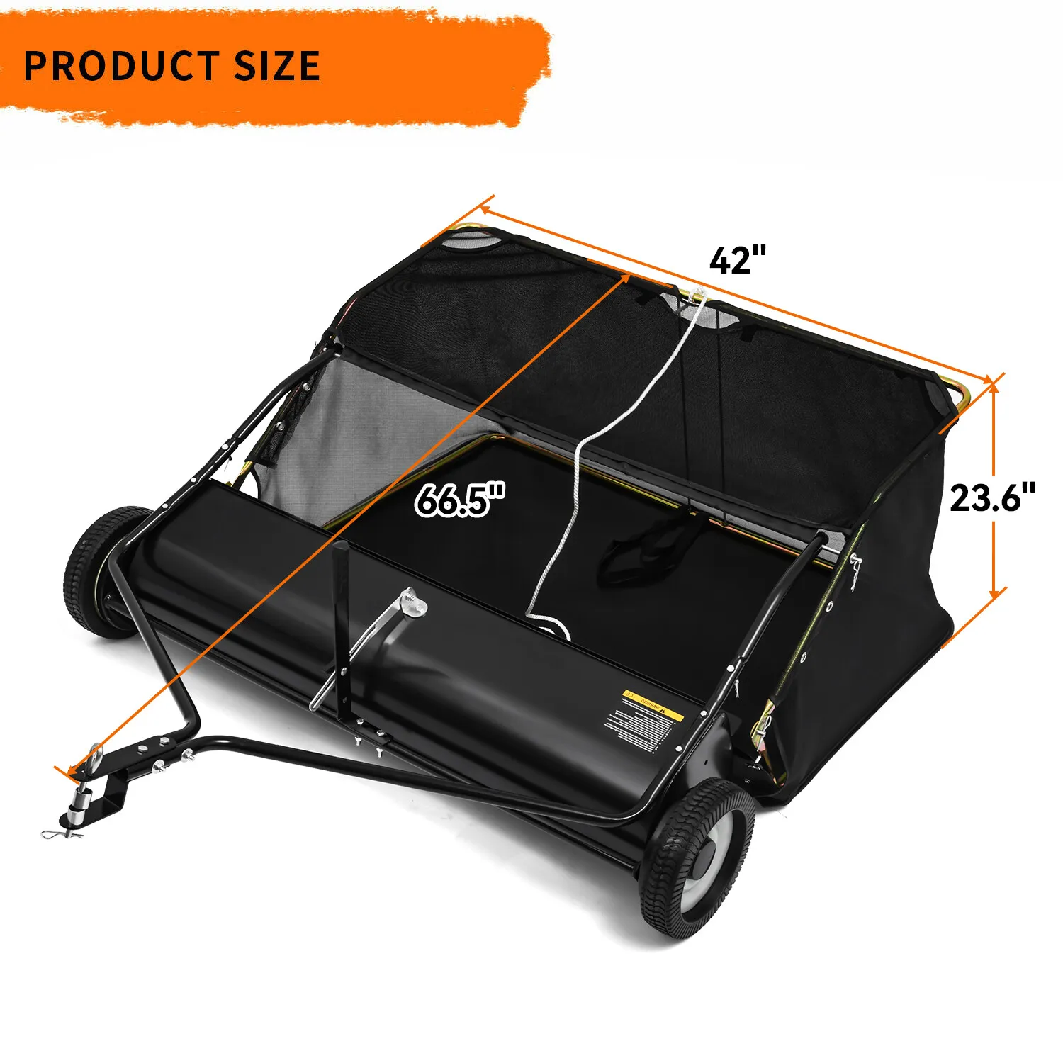 42 in Tow Behind Lawn Sweeper Leaf Collector for Garden Grass Lawn 12 Cu ft Capacity Tractor assembly(42") - Image 4
