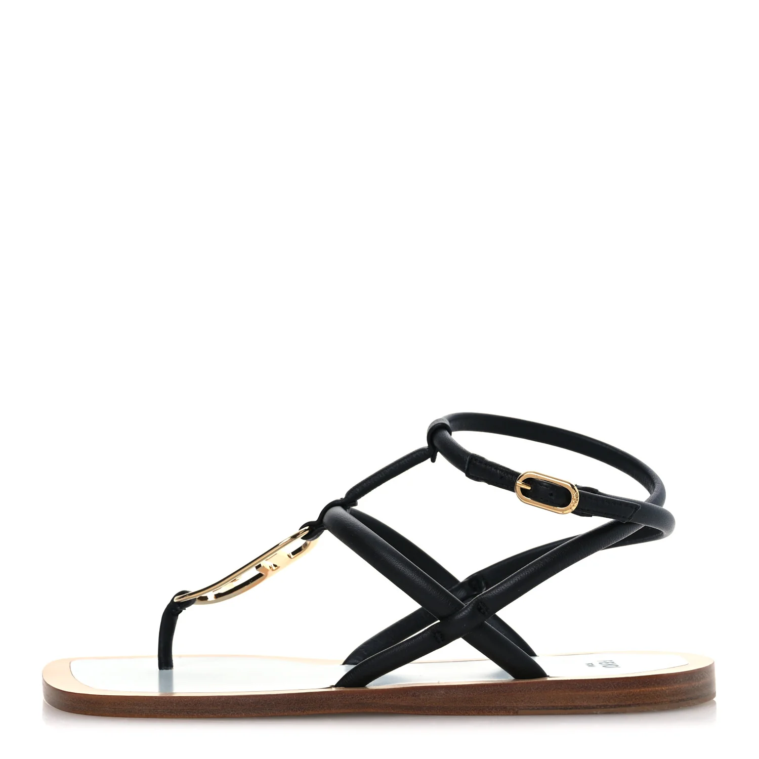 Nappa O'Lock Flat Thong Sandals 37 Black