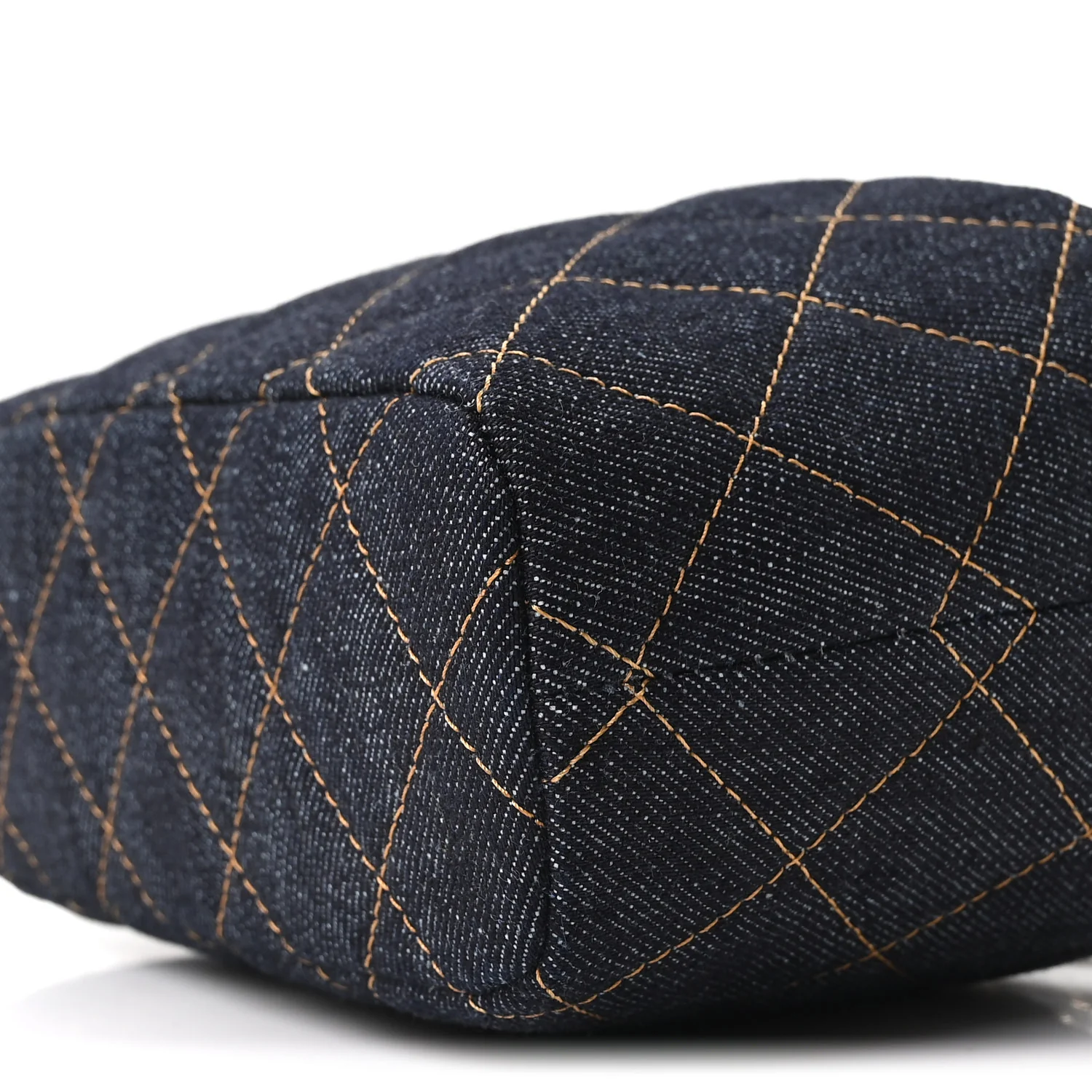 Denim Quilted Hobo Clutch With Chain Dark Blue Orange