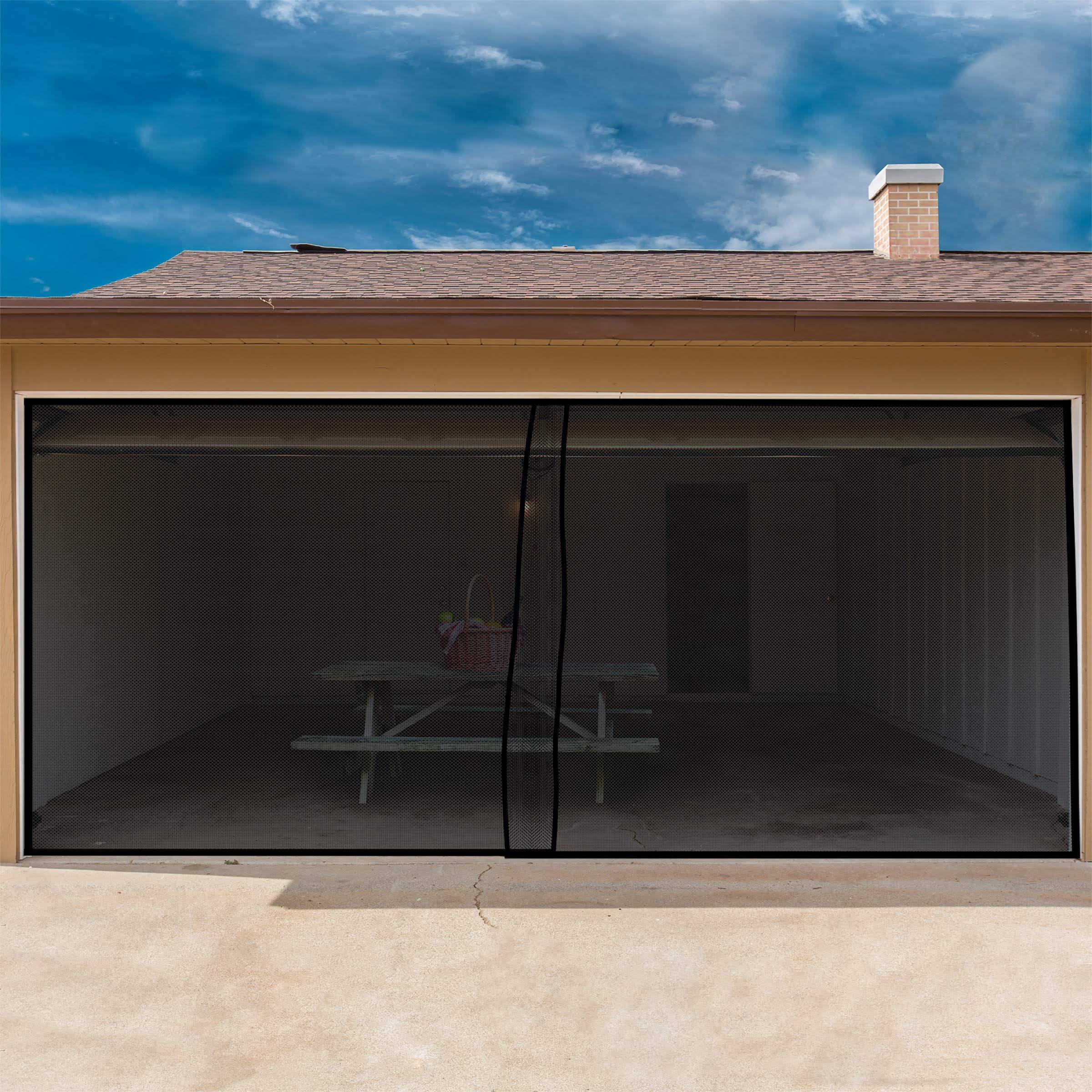 Pure Garden Two Car Garage Door Screen Curtain Black 202 x 90