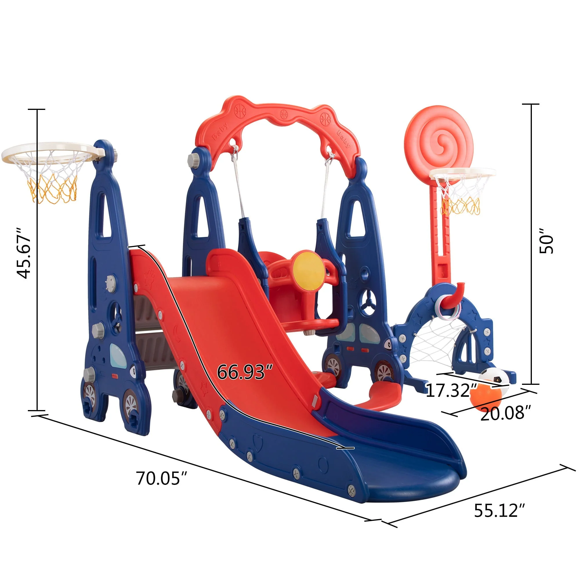 Kids-gift! 5 in 1 Slide and Swing Playing Set, Toddler Extra-Long Slide with 2 Basketball Hoops, Football, Ringtoss, Indoor Outdoor - Image 5