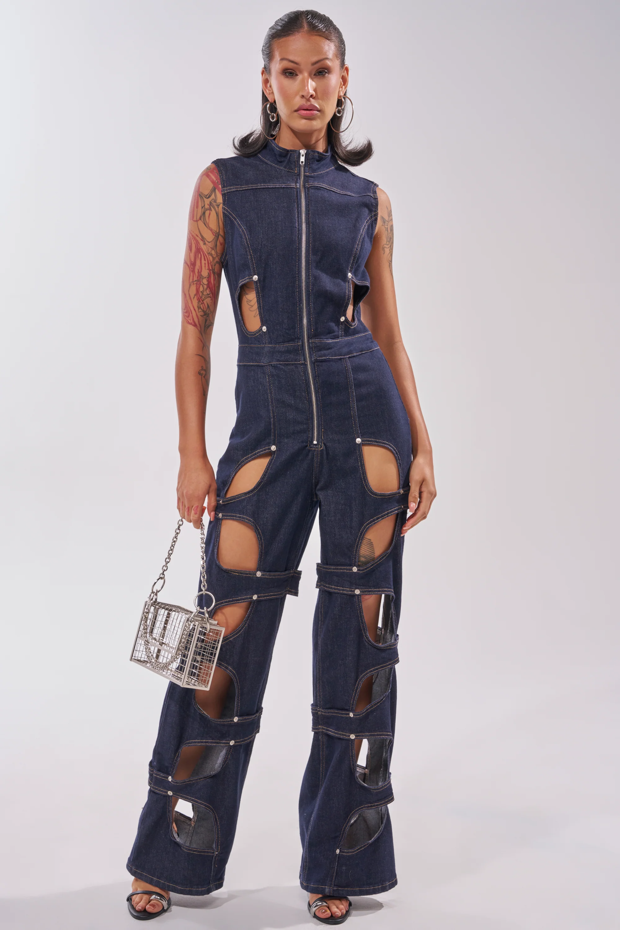 BRING THE ENERGY CUT OUT DENIM JUMPSUIT - Akira Store