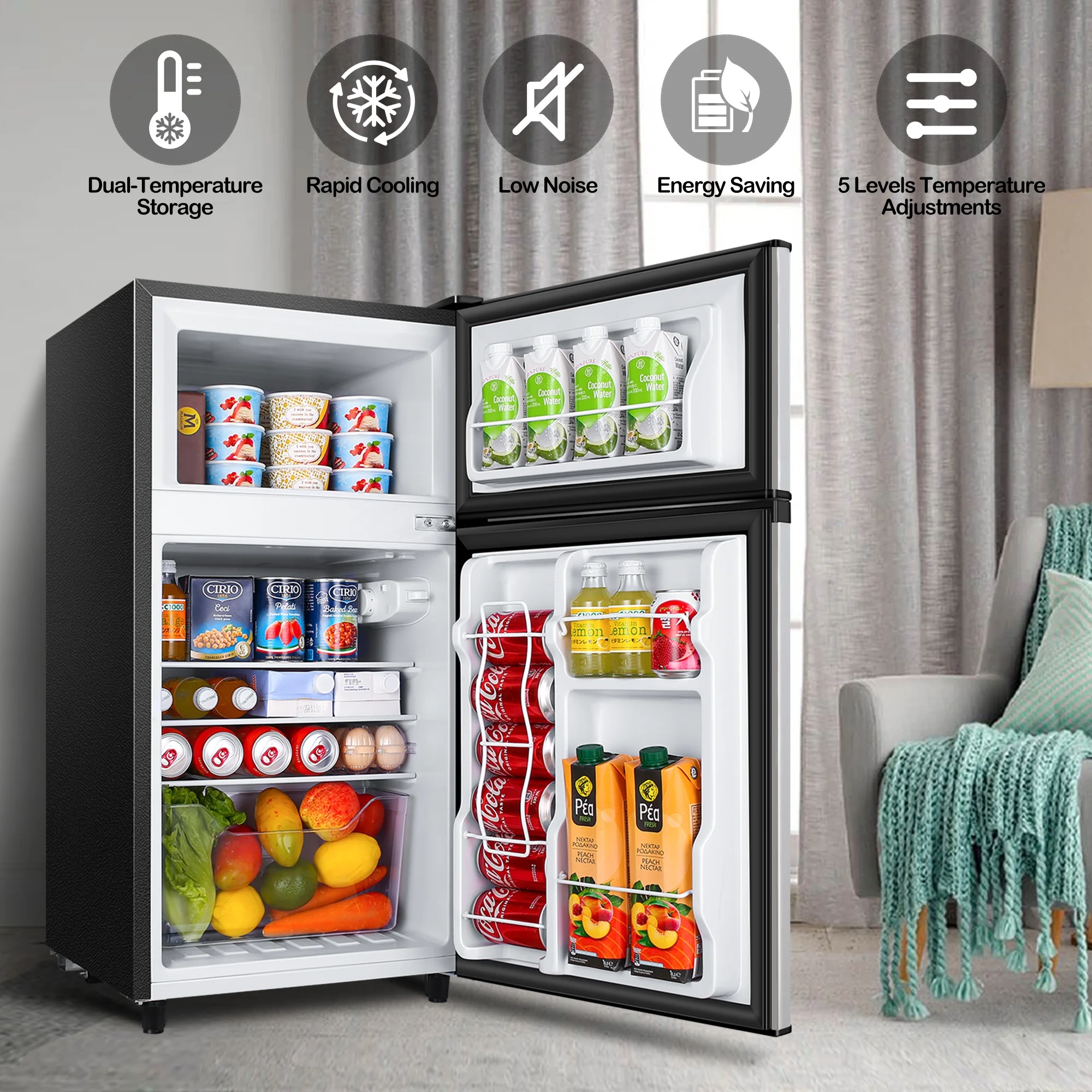 3.5 Cu ft Two Door Mini Fridge, Silvery - Image 9