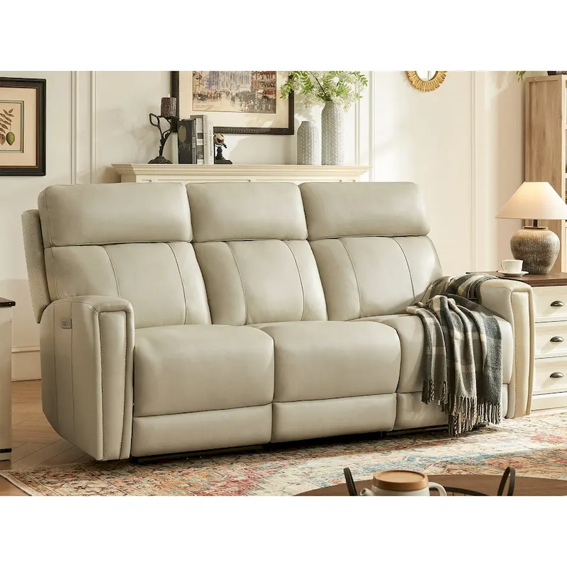 81.5" Genuine Leather Zero Gravity Power Recliner Sofa with Power Headrest and USB/USB-C Ports