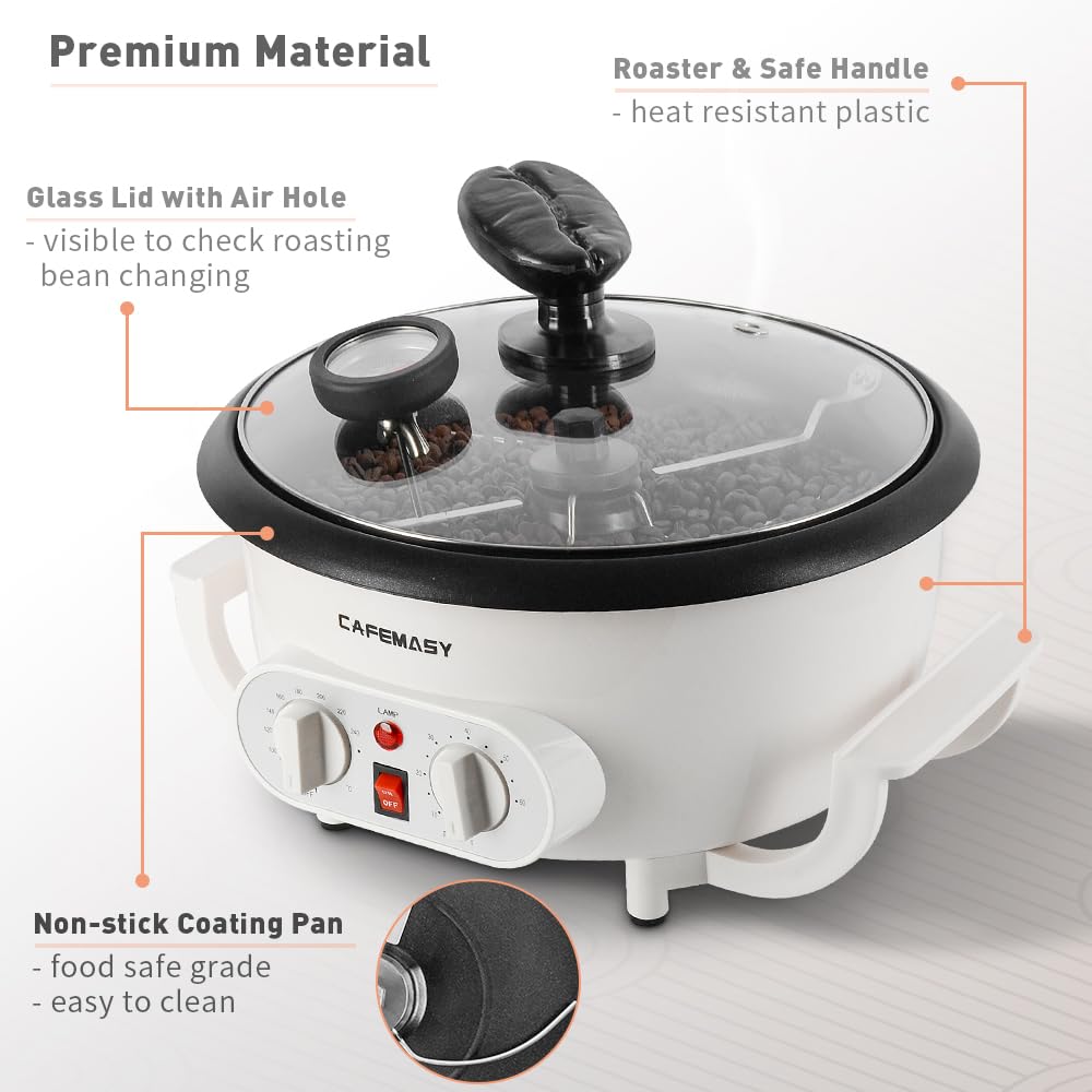 Home Coffee Bean Roaster Machine - Coffee Bean Handle Design Electric Automatic Coffee Roaster with Timer and Roasting Temperature Setting