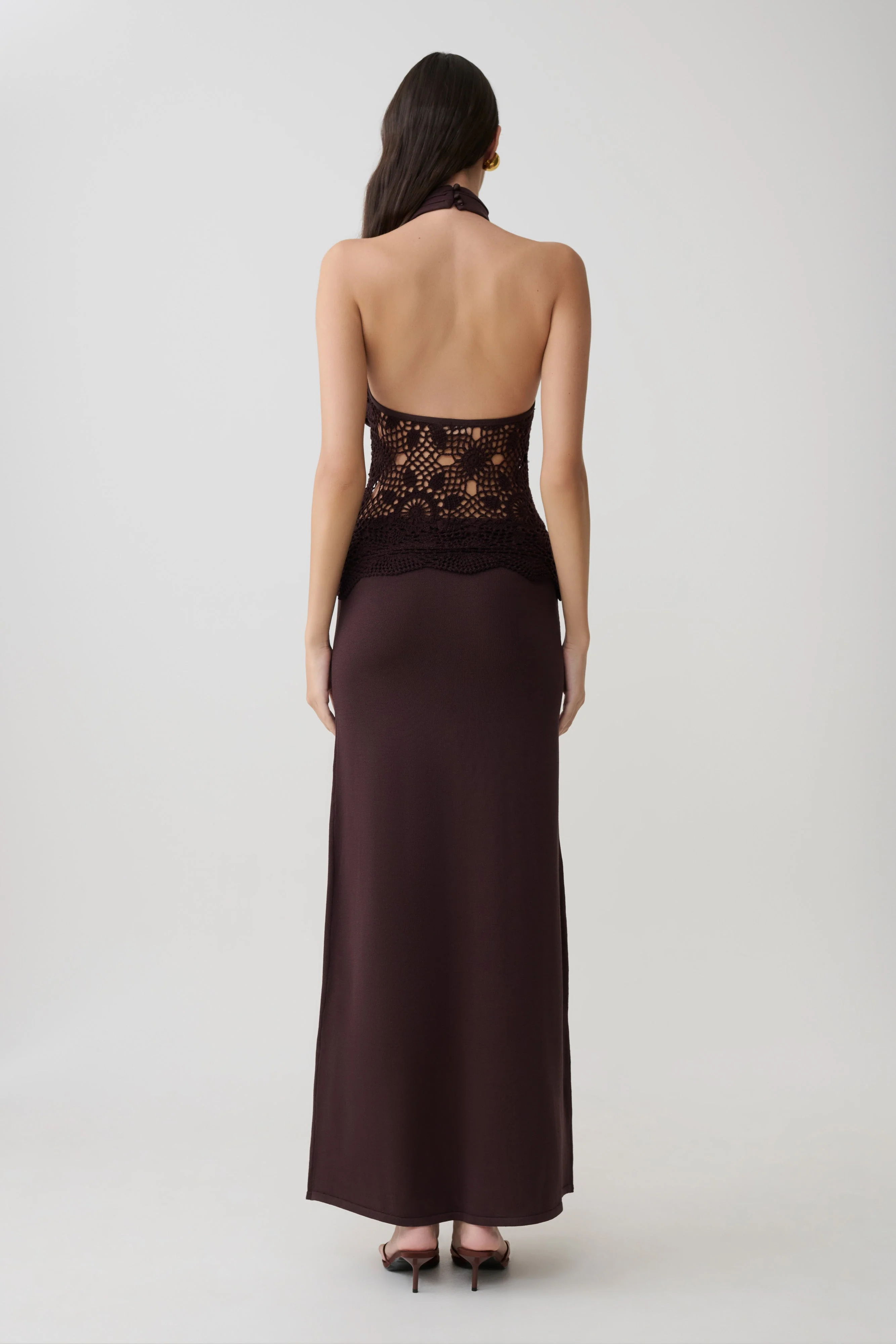 Tessie Knit & Crochet Maxi Dress - Dark Chocolate