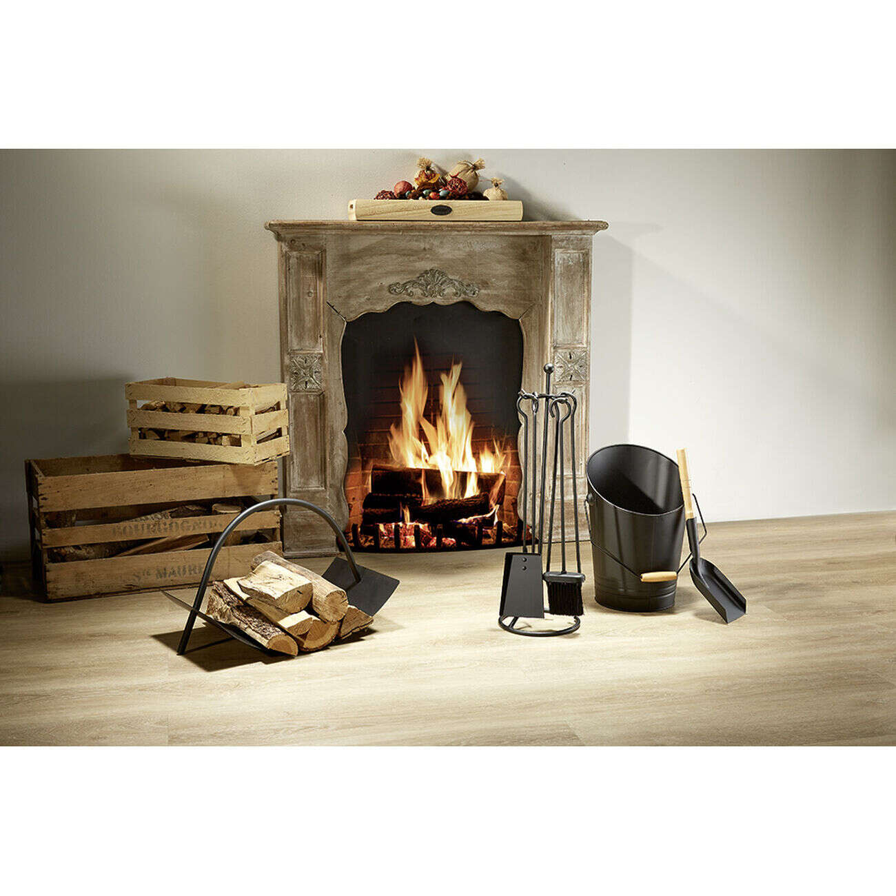 Porte bûche avec anse métal noir