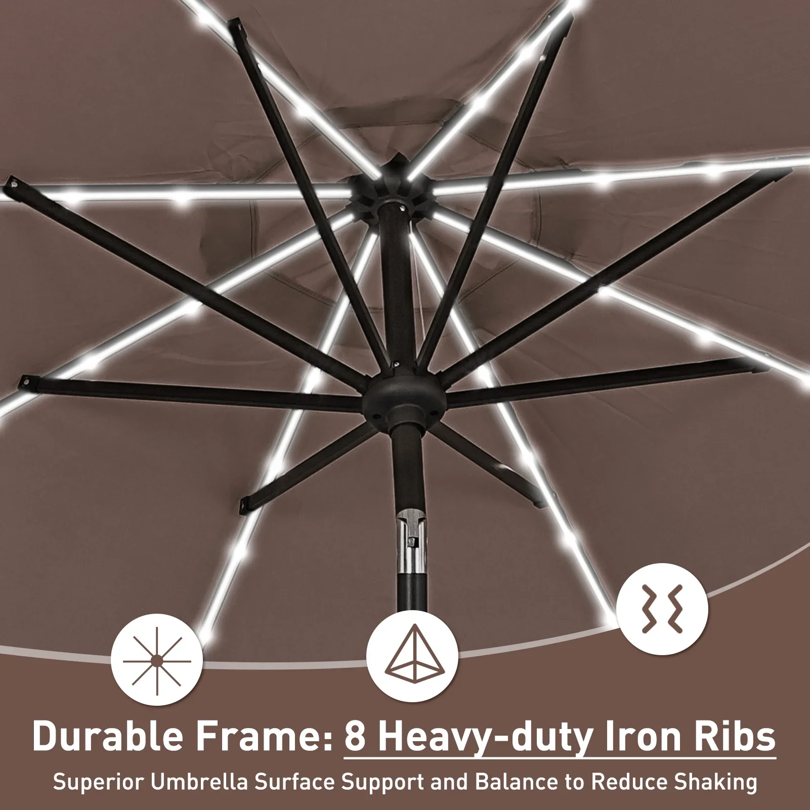 Autlaycil 10 FT Solar LED Lighted Patio Umbrella with LED Table Umbrella with 8 LED Strip Lights, Fade-resistant & Waterproof for Garden, Backyard, Poolside, Push Button Tilt (Blue)