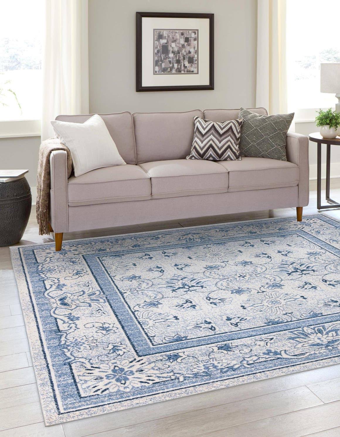 Unique Loom La Jolla Botanica Blue 8' 0 x 8' 0 Square Rug