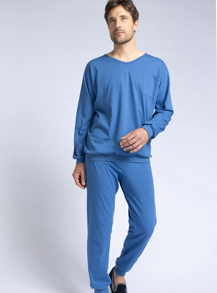 Pyjama homme en coton bleu foncé