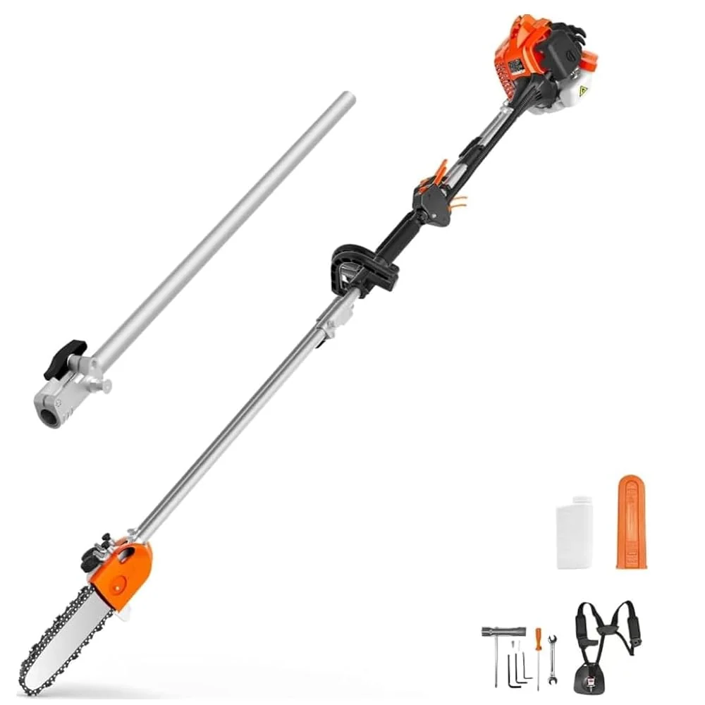 NEO-TEC 26CC Gas Pole Saw – Extendable 6.9-9.5 FT Gas-Powered Tree Trimmer, 10" Chainsaw Bar, 90° Adjustable Head, Cuts Branches up to 8", Auto-Oil for Yard Pruning & Tree Trimming