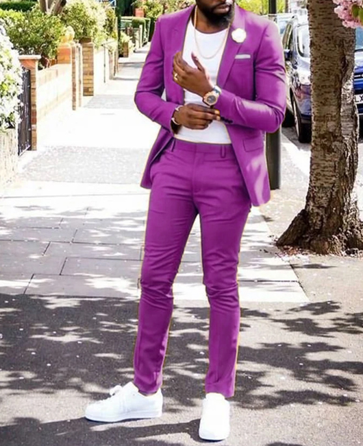 Ensemble blazer et pantalon 2 pièces OK Casual, coupe slim, col à revers uni, un bouton