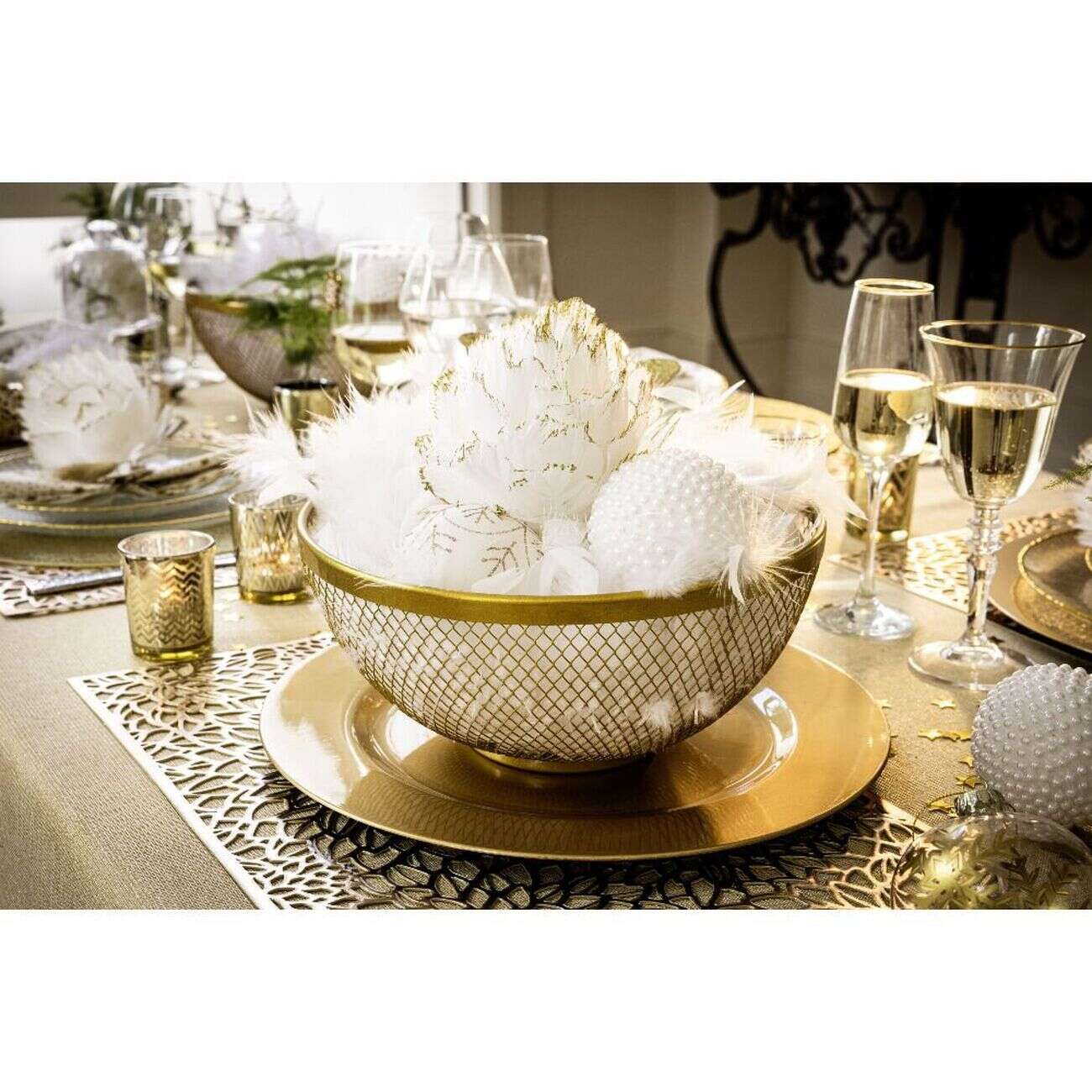 Corbeille à fruits en métal maillage doré Ø26xH13cm