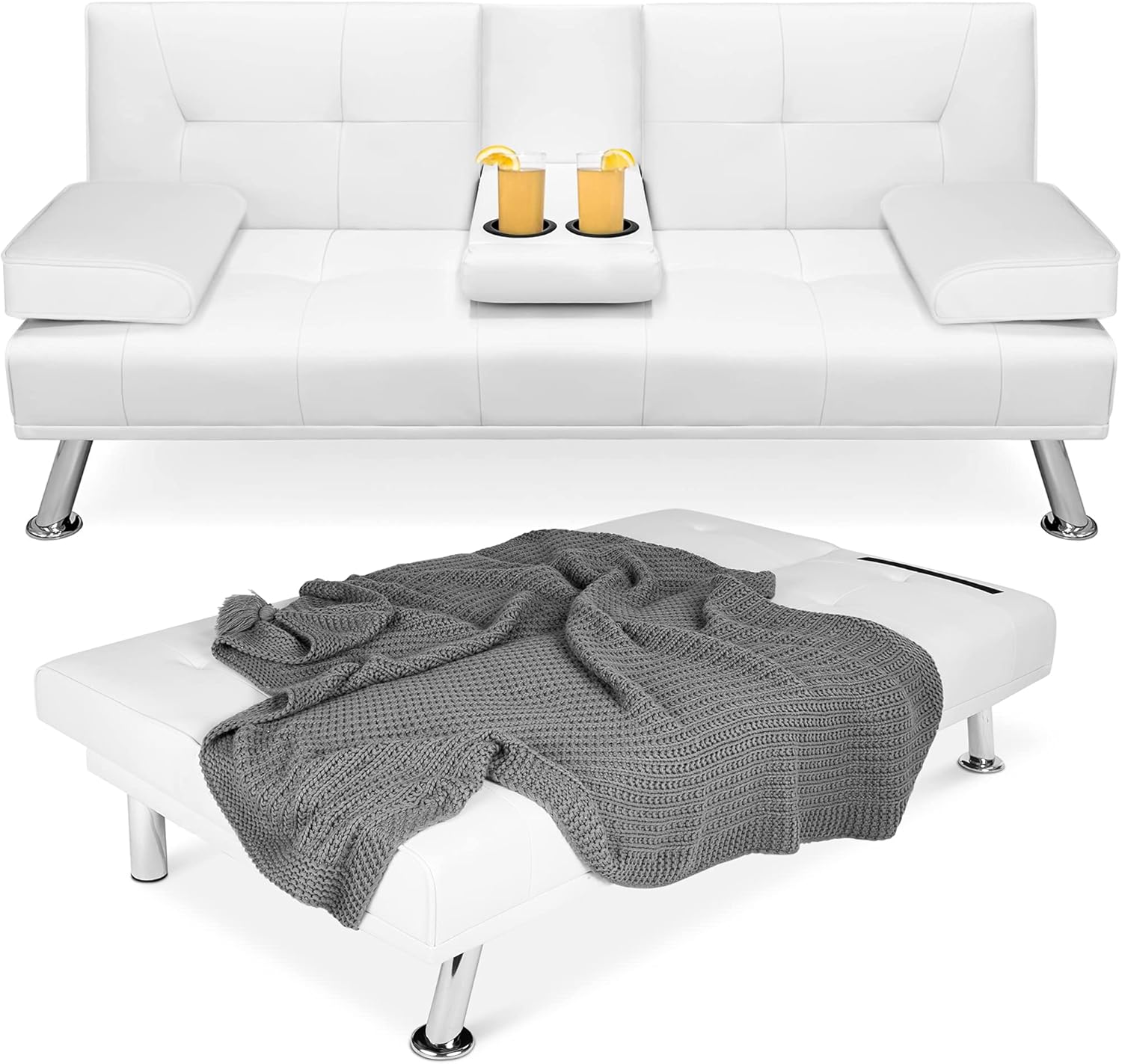 Futon convertible moderne en similicuir Best Choice Products, pliable et réglable