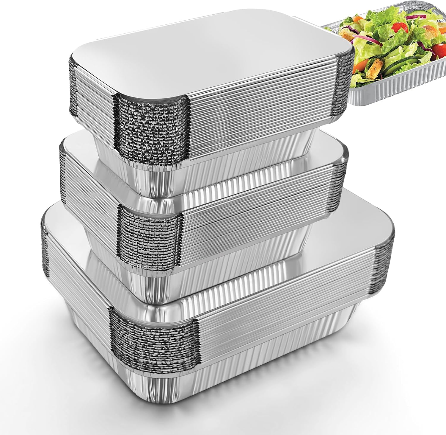 Notwoe® 30 Pack Disposable Aluminum Pans With Lids, 10x7.5 And 7.3x5.3 Square 6.9x4.3 Square Combo Set, Disposable Baking and Cake Pan(30 Pack with Lids)