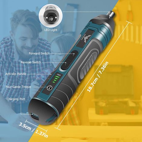 Tournevis électrique sans fil 21 en 1, tournevis rechargeable 3,6 V, tournevis sans fil à couple maximal de 5 N.m, couple à 4 vitesses, lumière LED, idéal pour une utilisation quotidienne et industrie — vue 3