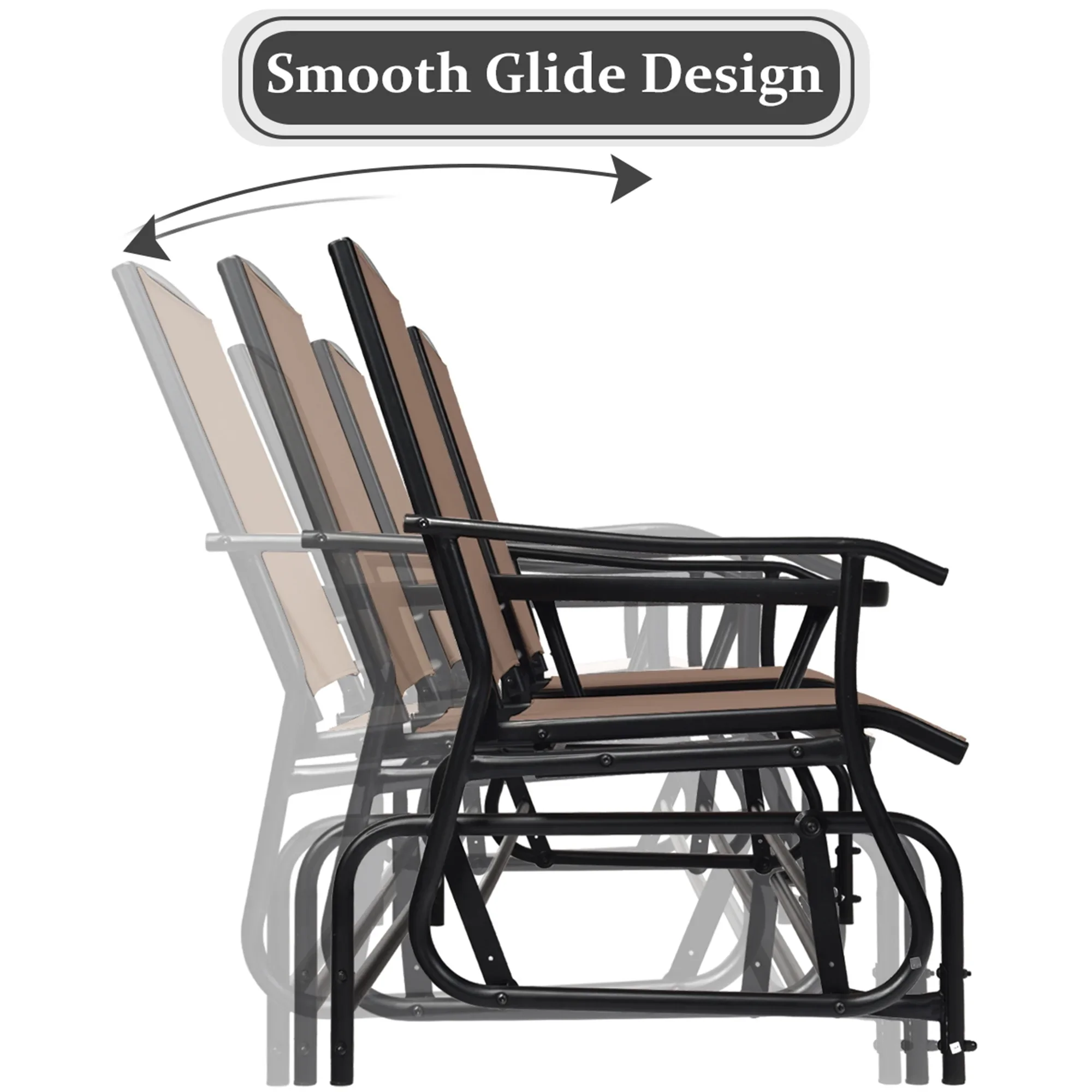 Gymax Patio 2-Person Glider Rocking Char Loveseat Garden w/ Tempered Glass Table Brown