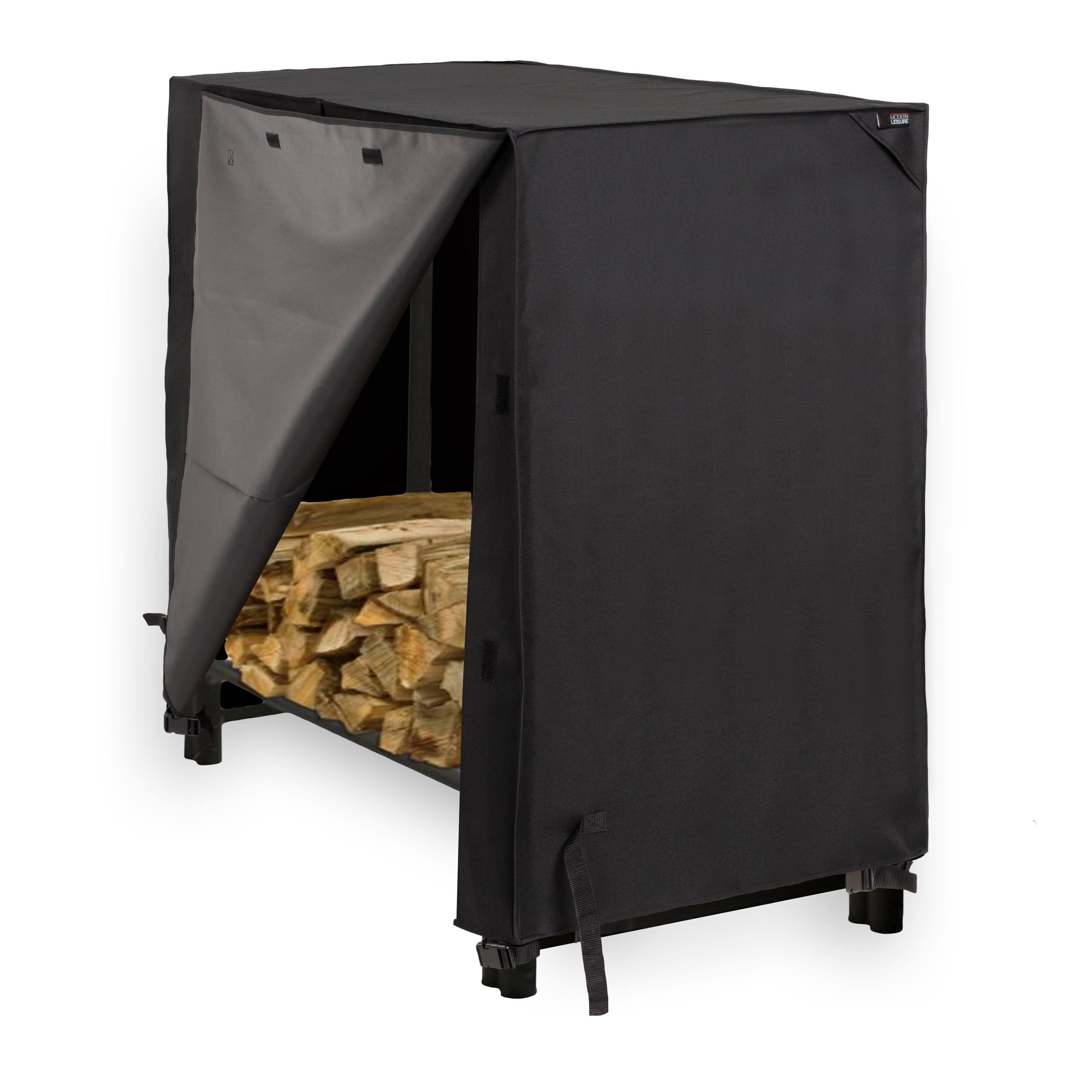 Modern Leisure Monterey 4' Outdoor Log Rack Cover, Black, Size: 48 inch Large x 24 inch W x 42 inch H