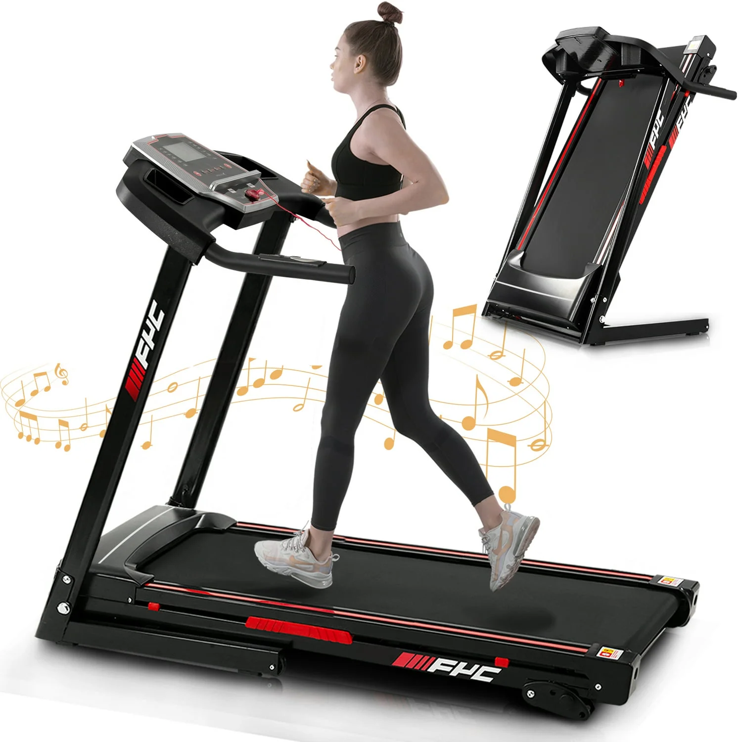 3.5HP 330 LBS Weight Foldable Electric Running Walking Machine with Bluetooth/APP for Home, Fitness Jogging Exercise, Easy Installation and Space Saver for Home Office Gym(3.5HP-Black) - Image 4