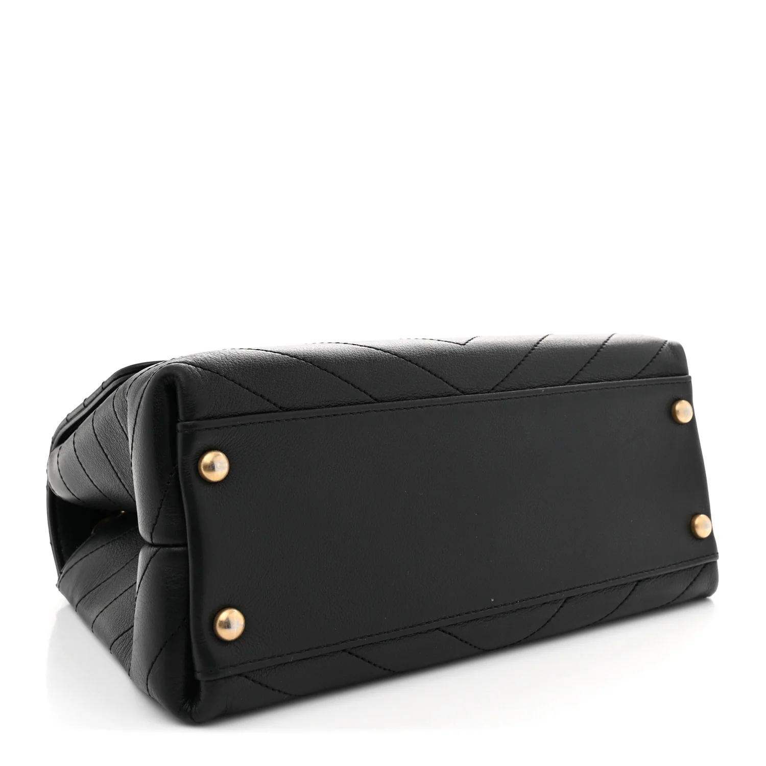 Grained Calfskin Snakeskin Small Chevron Chic Top Handle Flap Black