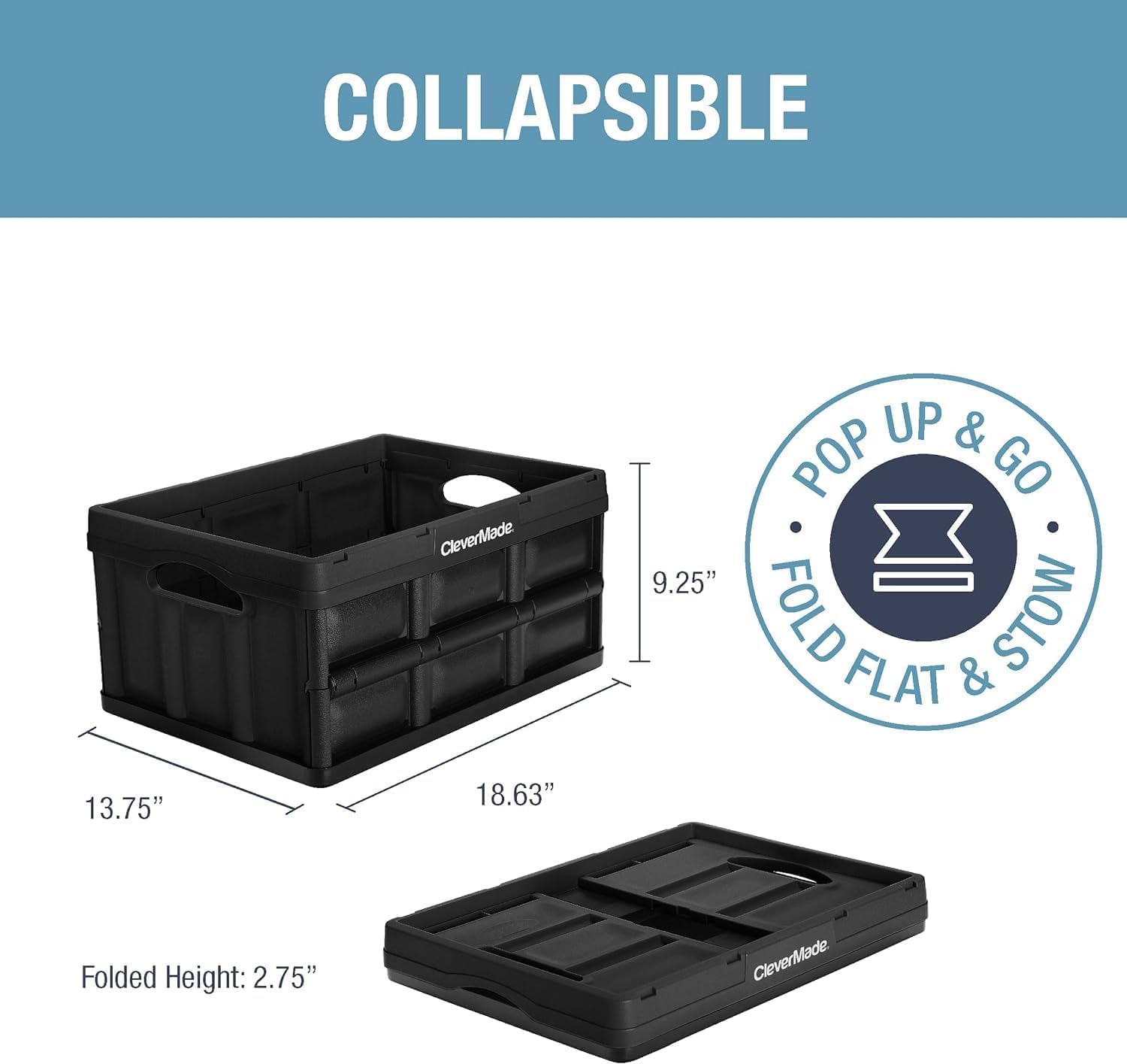 CleverMade Collapsible Storage Bins, 32L, 3 Pack Foldable Storage, Ocean