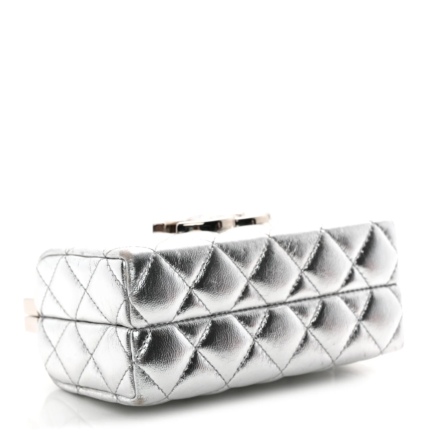 Metallic Calfskin Quilted Box Crossbody Silver