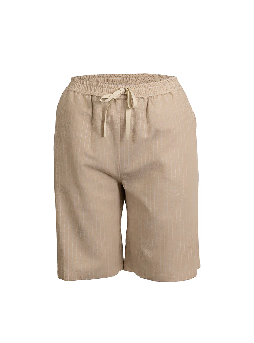 Bermuda femme en coton et lin beige