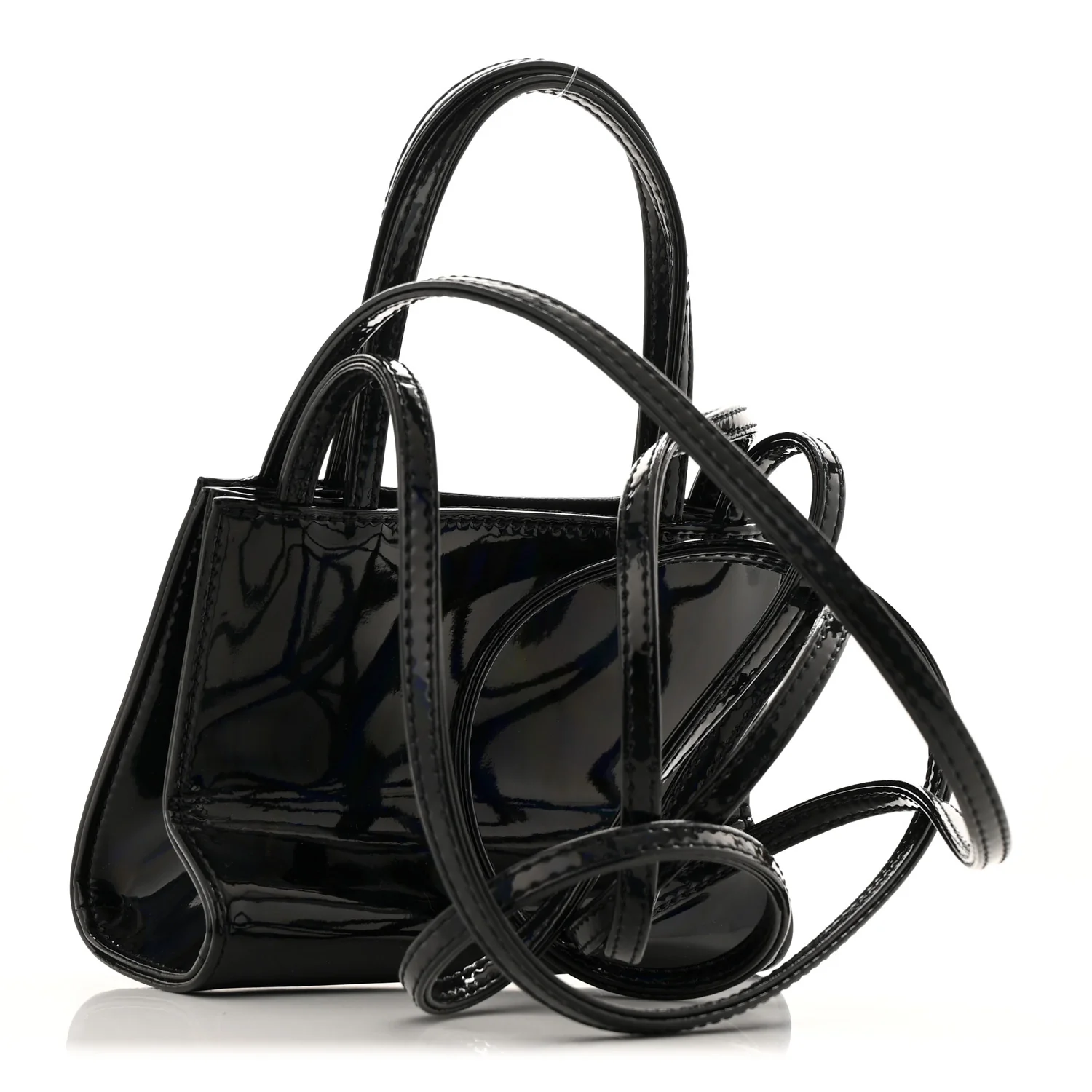 Patent Vegan Leather Small Shopping Bag Black Rainbow