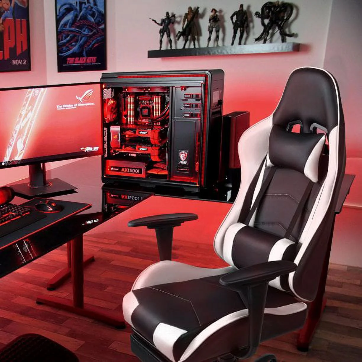 High Back Gaming Chair PU Leather Adjustable Height Racing Chair with Lumber Support Ergonomic Gaming Chair with Reversible, White(White) - Image 6