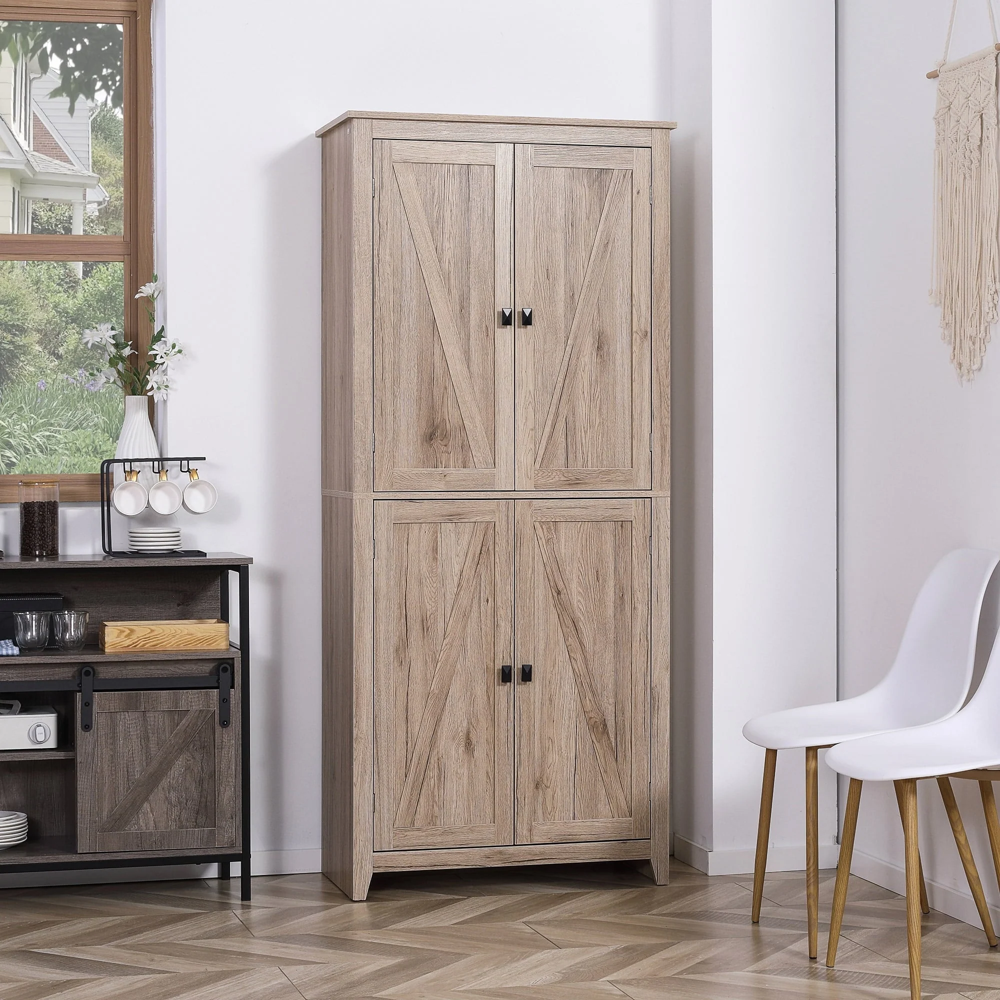 HOMCOM 72" Freestanding 4 - Door Kitchen Pantry, Storage Cabinet Organizer with 4 - Tiers, and Adjustable Shelves, Natural