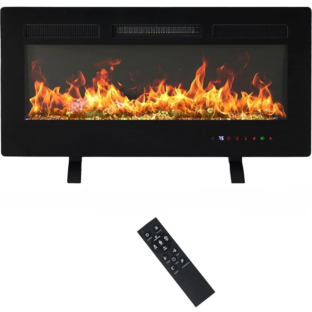 DUMOS 36" Freestanding Electric Fireplace, 1500W/750W Wall Mounted or Recessed Insert Fireplaces Heater with Remote Control,13 Adjustable Flame Color, 12H Timer, Touch Screen，Charcoal