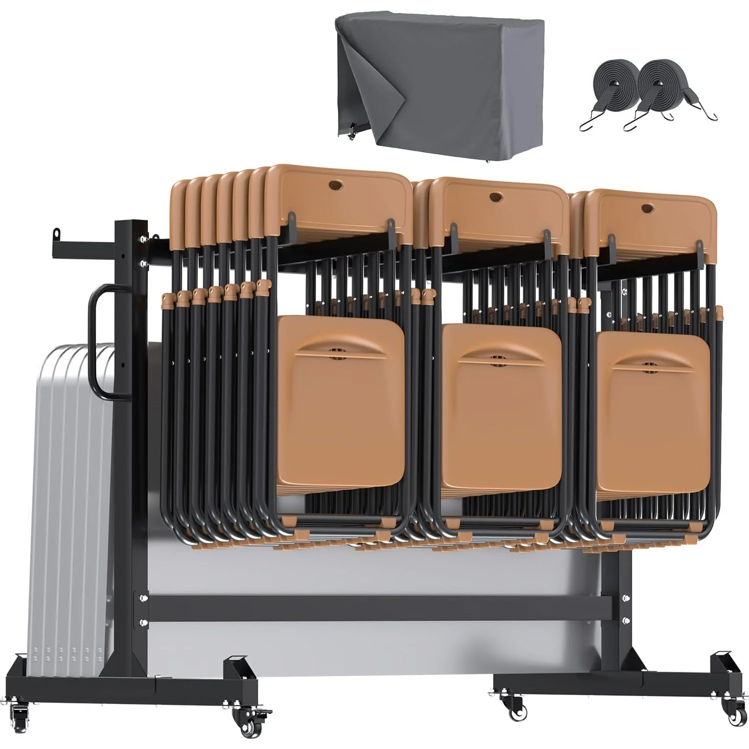 AECOJOY Folding Chair Rack, Heavy Duty 540LBS Weight Capacity Chair Cart for 42 Chairs or 12 Tables, Folding Chair Dolly Storage Rack with Swivel Wheels