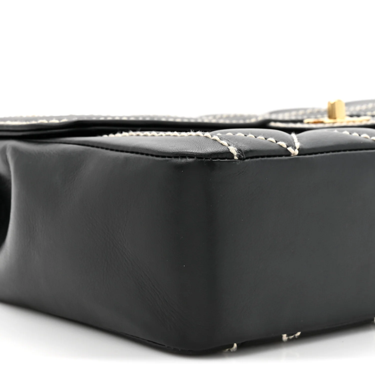 Calfskin Quilted Wild Stitch Large Top Handle Flap Black