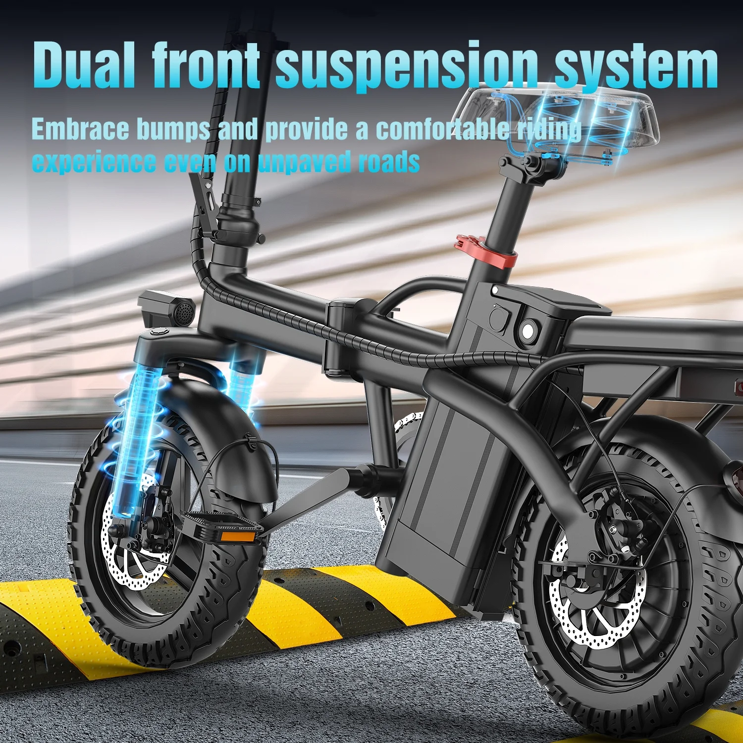 14" Electric Bike with Dual Front Suspension��500W Folding Ebike, Up to 25Miles 20MPH, 48V Removable Lithium-Battery, Stylish 14" Foldable Commuting Electric Bicycle for Women Men - Image 8