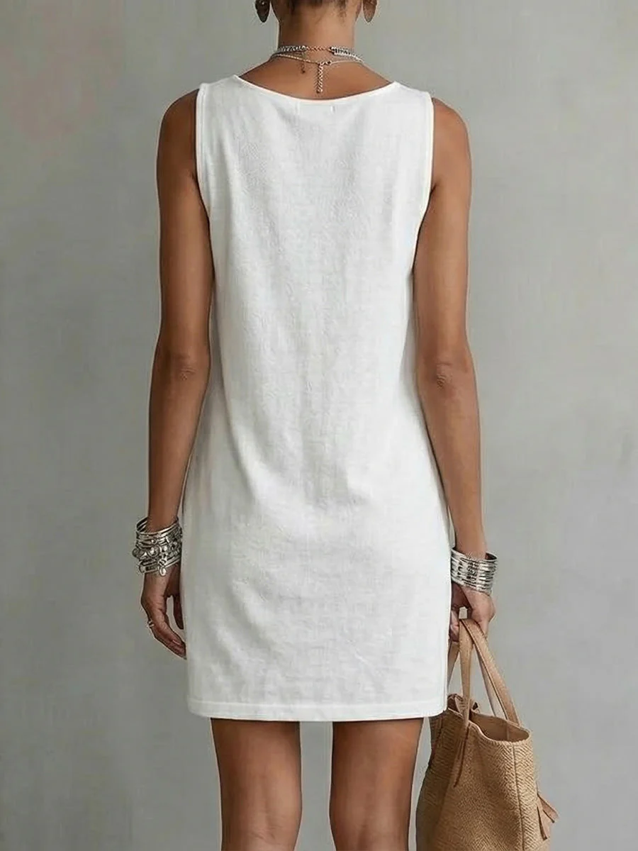 Robe en coton sans manches à col drapé
