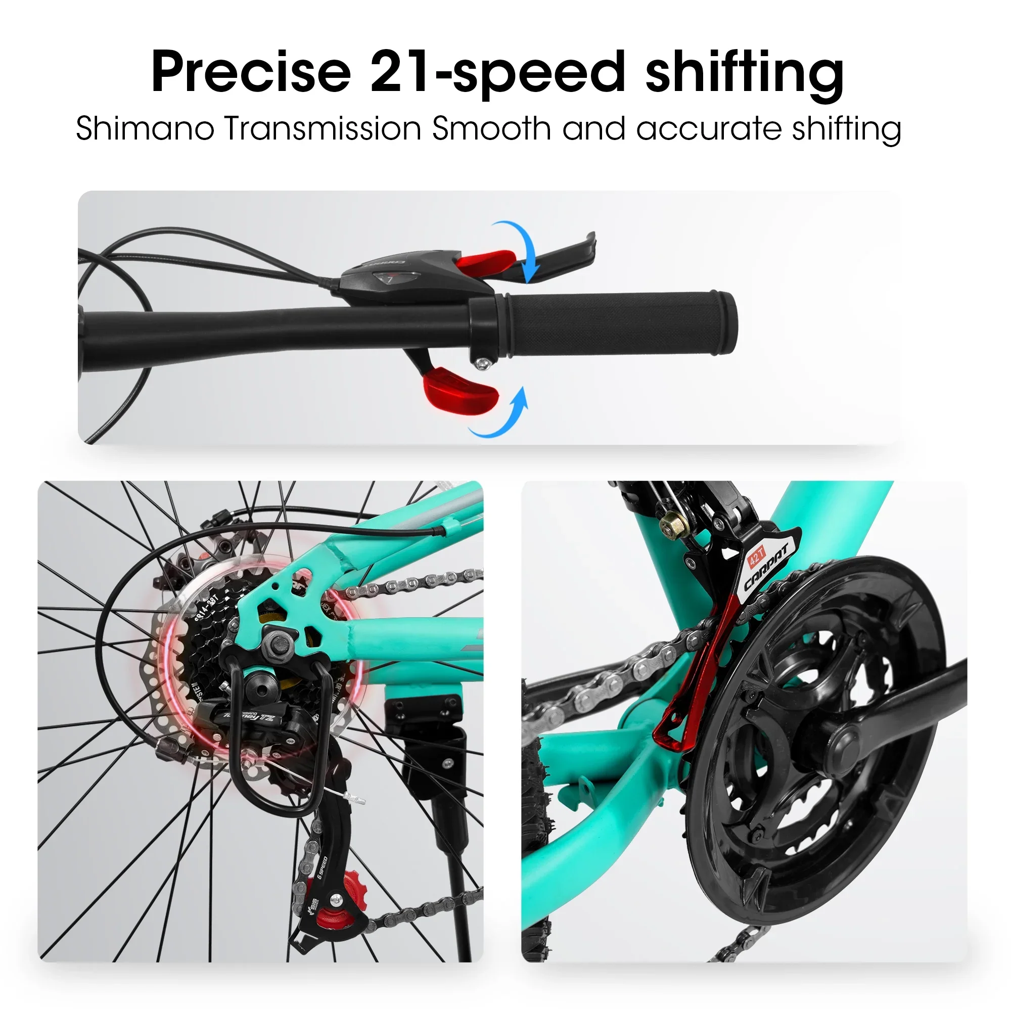 POVANLI  26 Inch Mountain Bike Adult Full Shimano 21 Speed Mountain Bike, Dual Disc Brake, Aluminum Frame Disc Brake, Front Suspension, Mountain biking for both men and women, Black (Gift)