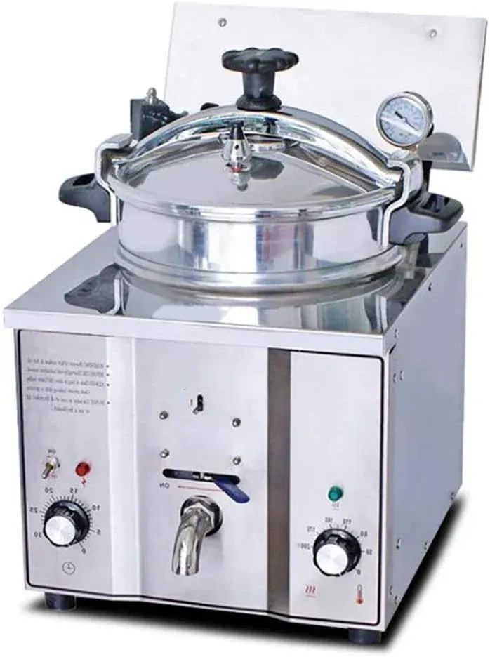 Friteuse à pression électrique commerciale de 16 L en acier inoxydable, idéale pour la cuisson du poulet et du poisson.