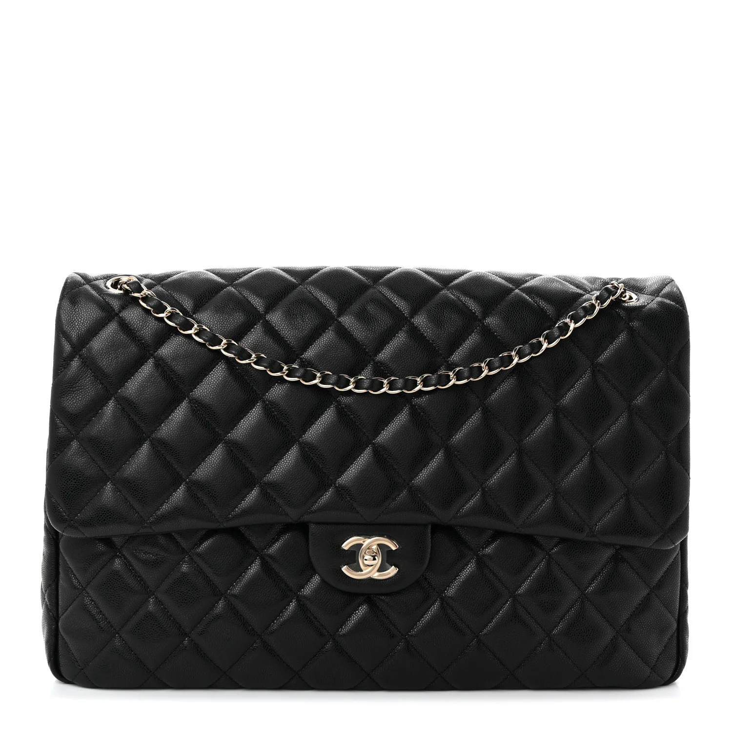 Caviar Quilted XXL Travel Flap Bag Black