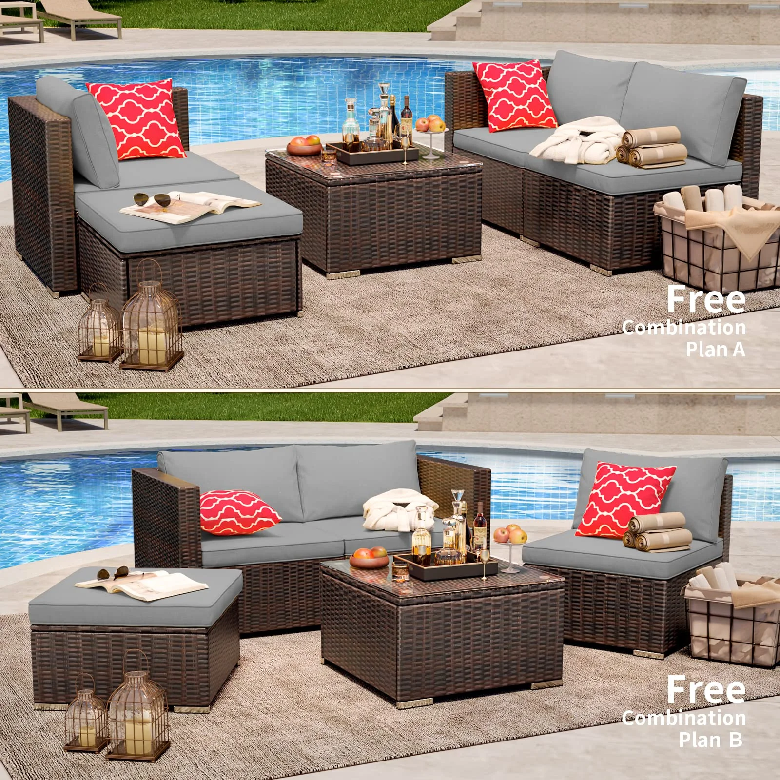 Patio Furniture Set Clearance, 5 Piece Outdoor Sectional Furniture Chair Set with Cushions and Tea Table, Gray(Gray-5 Pieces) - Image 4