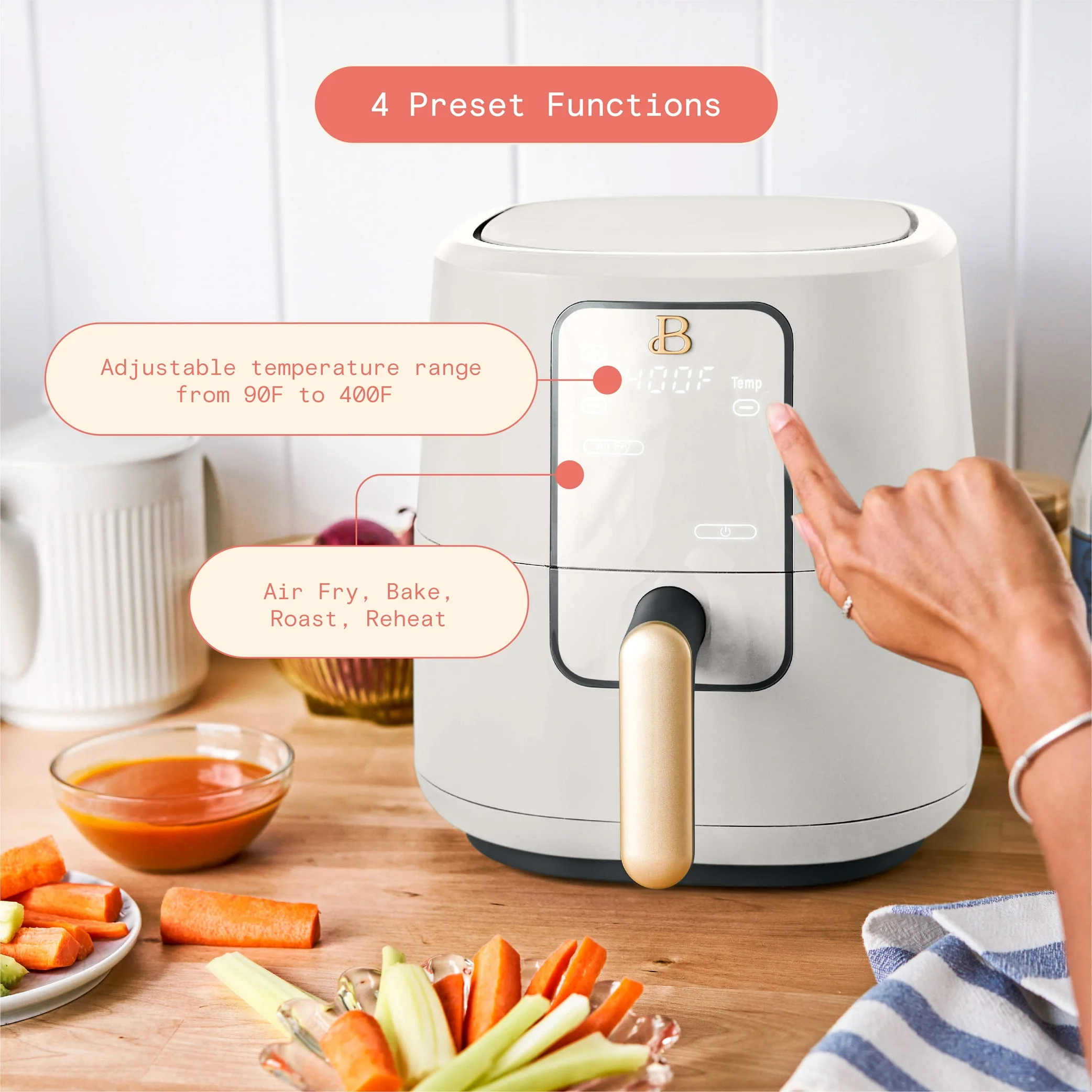 Beautiful 3 Qt Air Fryer with Turbocrisp Technology, White Icing by Drew Barrymore